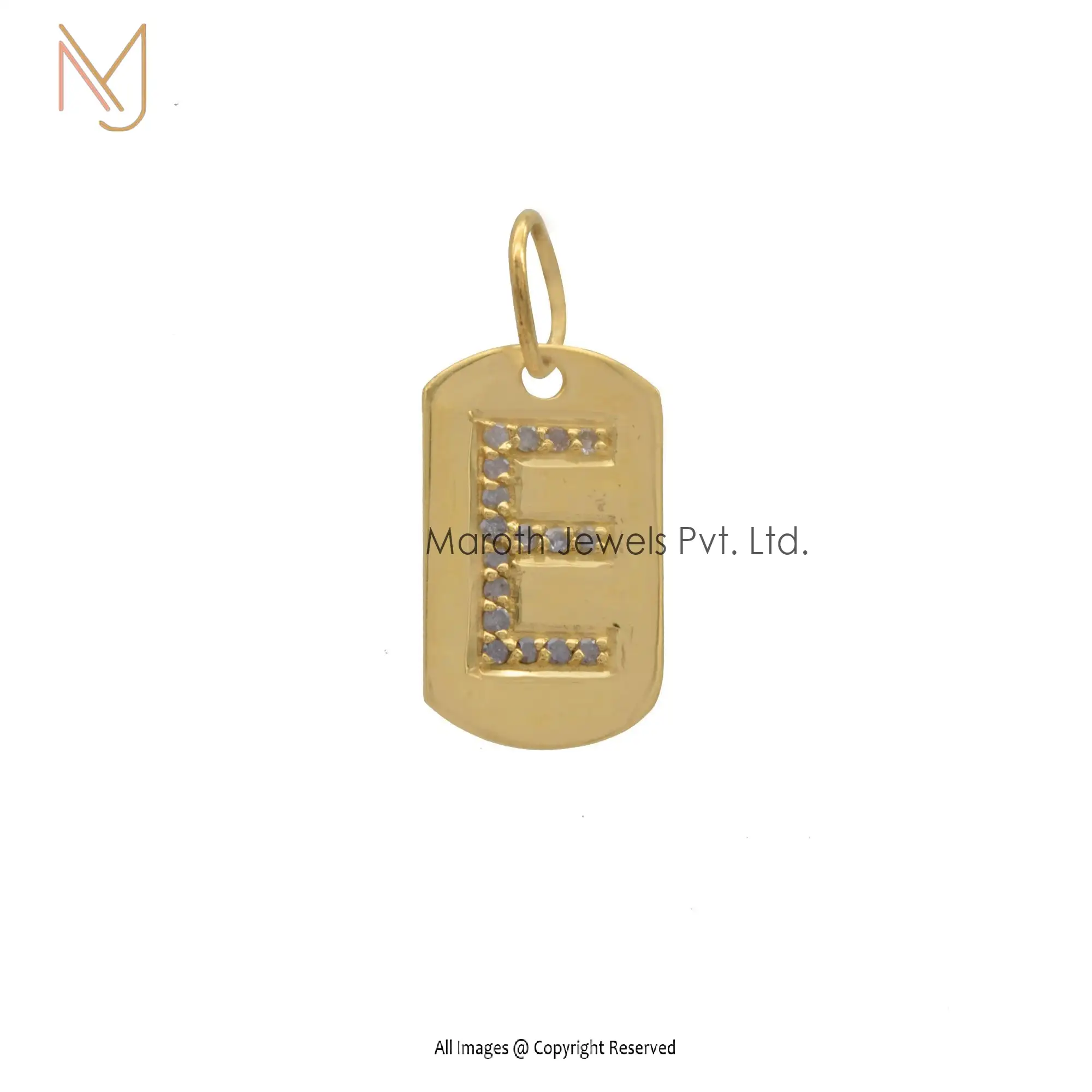 Wholesale 14K Yellow Gold E Initial Diamond Dog Tag Pendant Jewelry