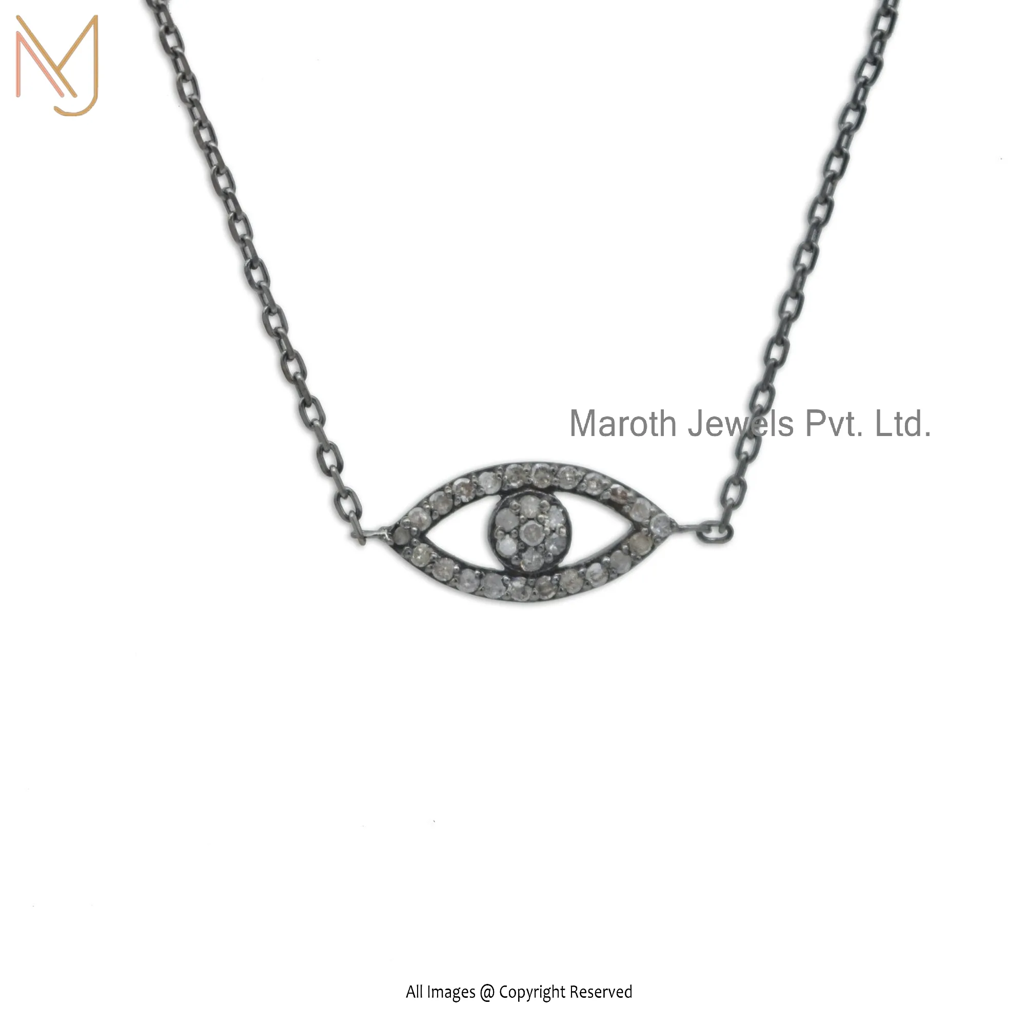 925 Sterling Silver Black Rhodium Plated Pave Diamond Evil Eye Pendant Link Chain Necklace Jewelry USA