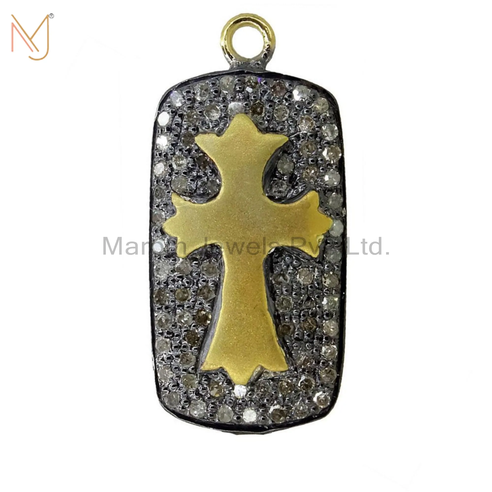 925 Silver Gold Pave Diamond Vintage Style Religious Cross Pendant Jewelry Manufacturer