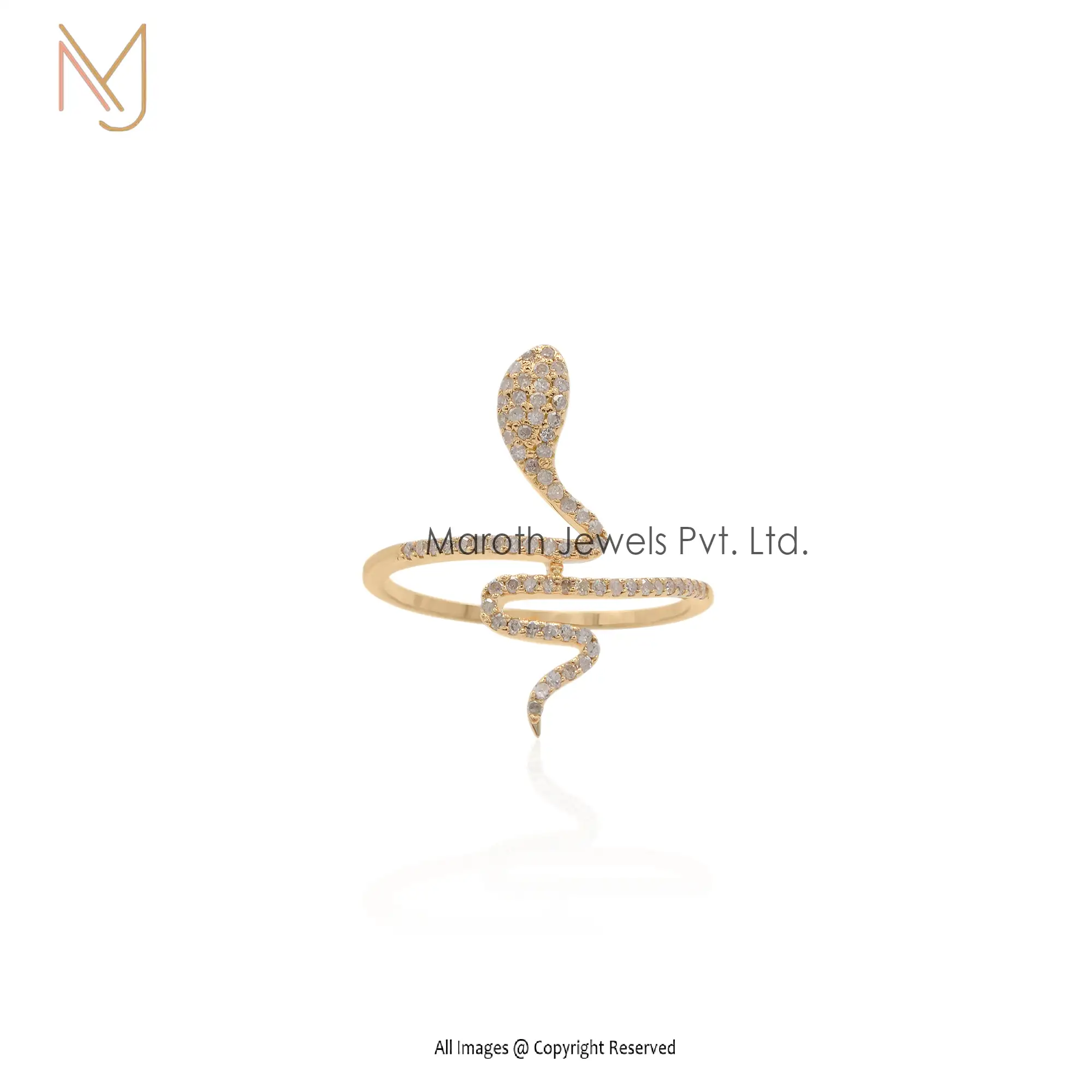 14K Yellow Gold Pave Diamond Snake Ring Jewelry Manufacturer