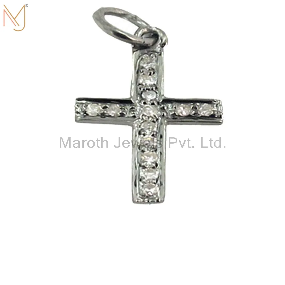 925 Sterling Silver Pave Diamond CROSS Charm Pendant Religious Handmade Jewelry Manufacturer