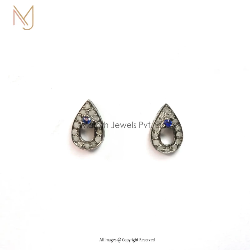 92.5 Sterling Silver Pave Diamond Blue Sapphire Gemstone Stud Earring Manufacturer