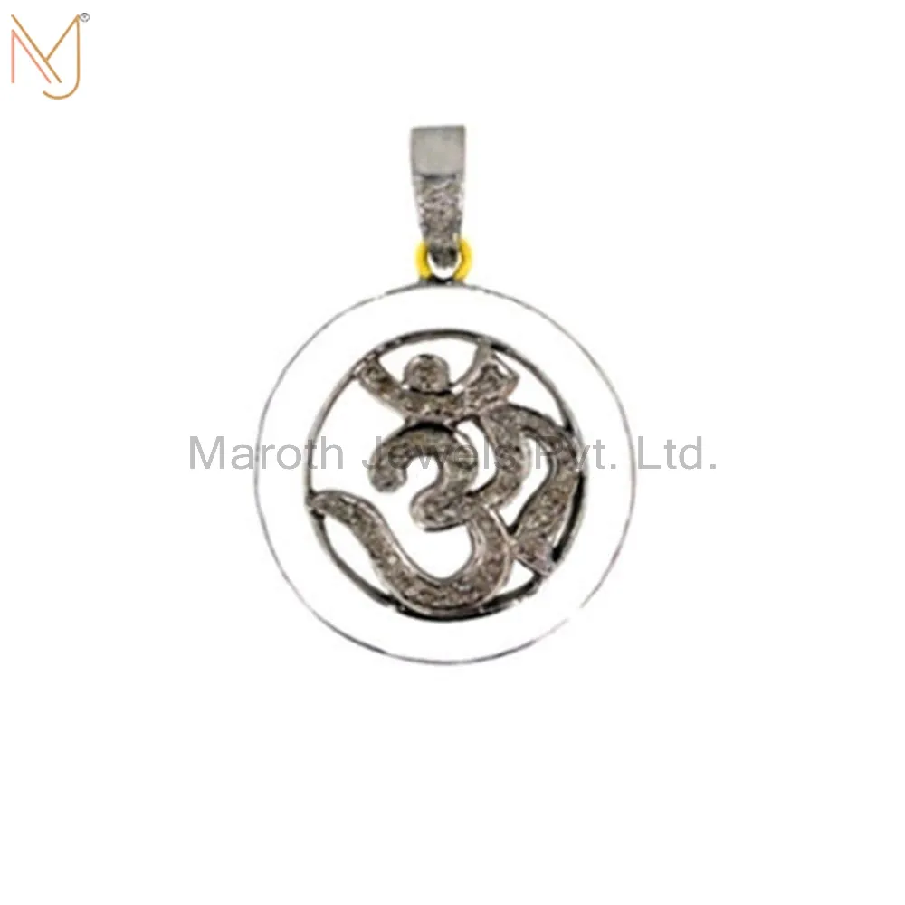 925 Silver White Diamond Pave Round OM Religious Pendant Enamel Jewelry Manufacturer