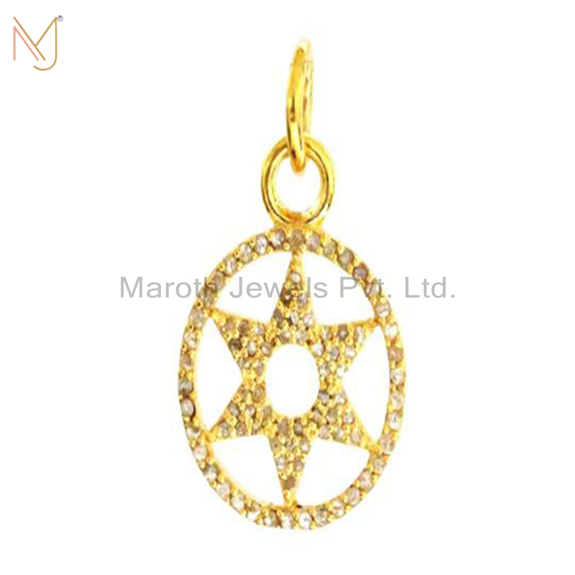 925 Silver Pave Diamond Star Of David Circle Pendant Jewelry Supplier