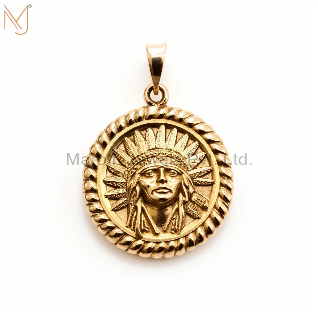 925 Sterling Silver Yellow Gold Plated American Indian Charm Pendant Custom Jewelry