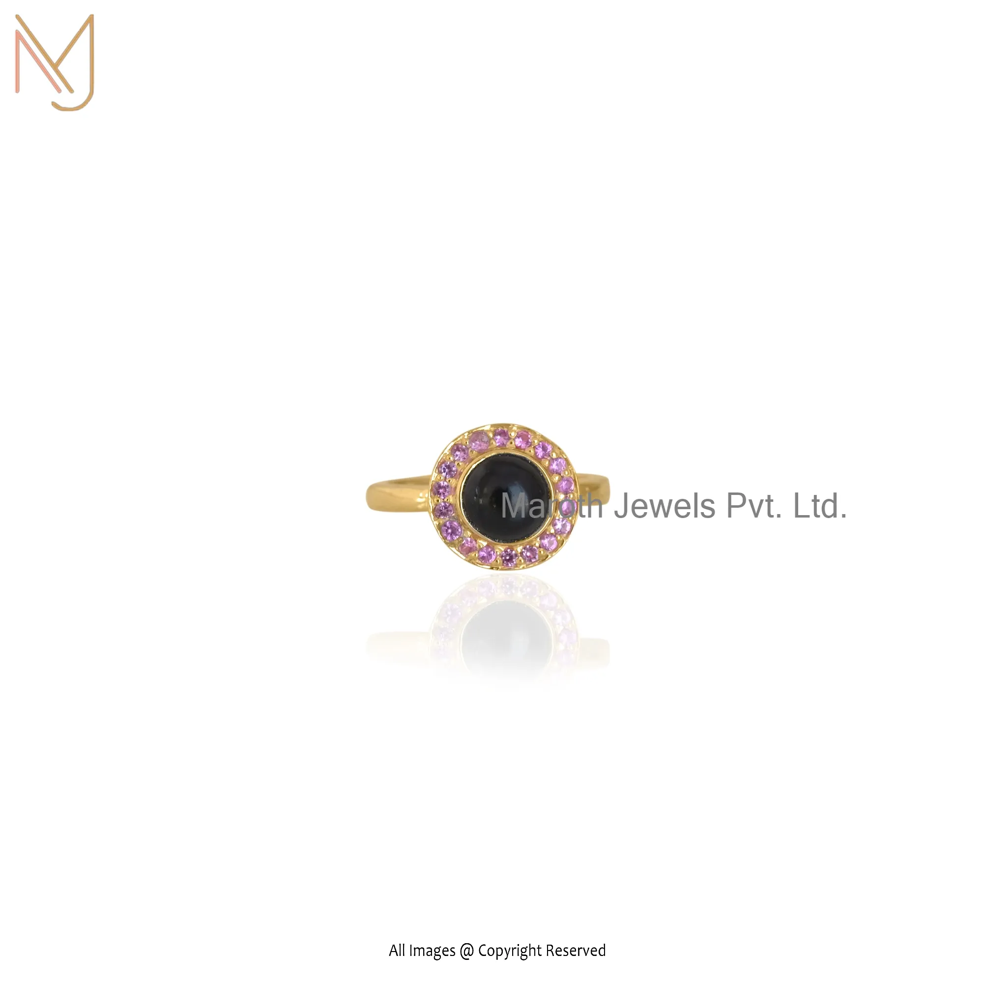 Private Label 14K Gold Black Onyx & Pink Onyx Ring