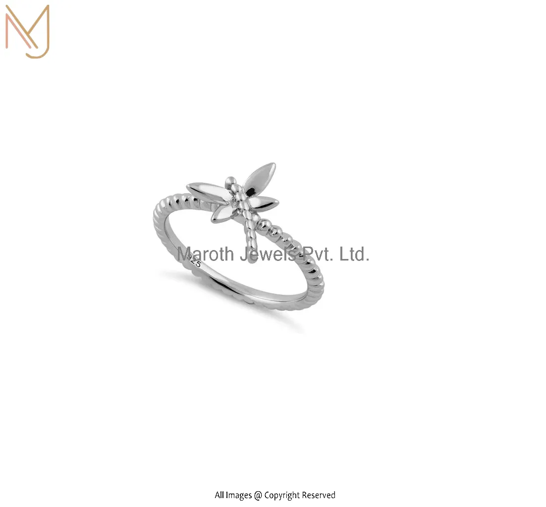 925 Sterling Silver White Plated Dragonfly Ring Manufacturer