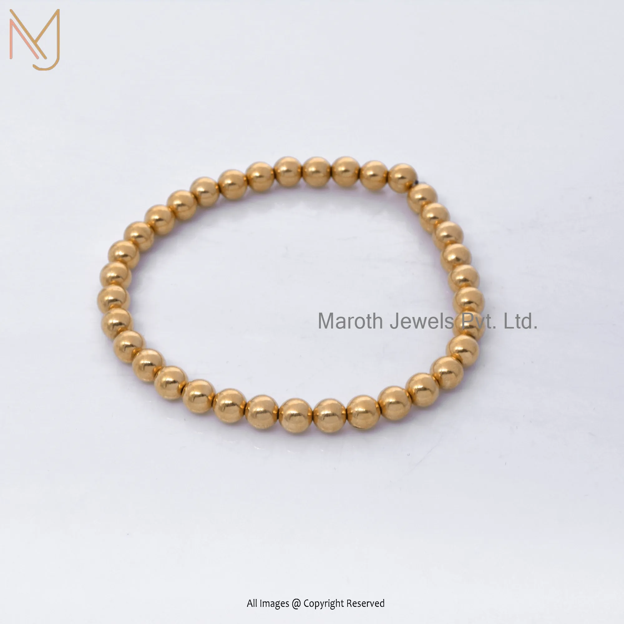 14K Yellow Gold Round Beads Bracelets Custom Jewelry