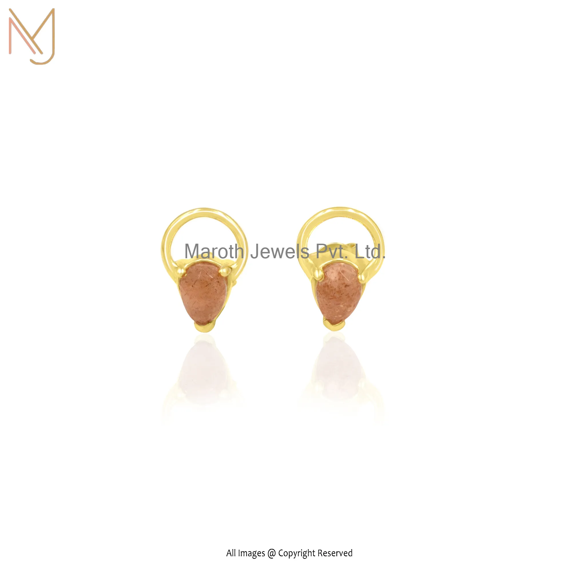 925 Silver Yellow Gold Plated Sun Stone Studs Earring Jewelry Supplier