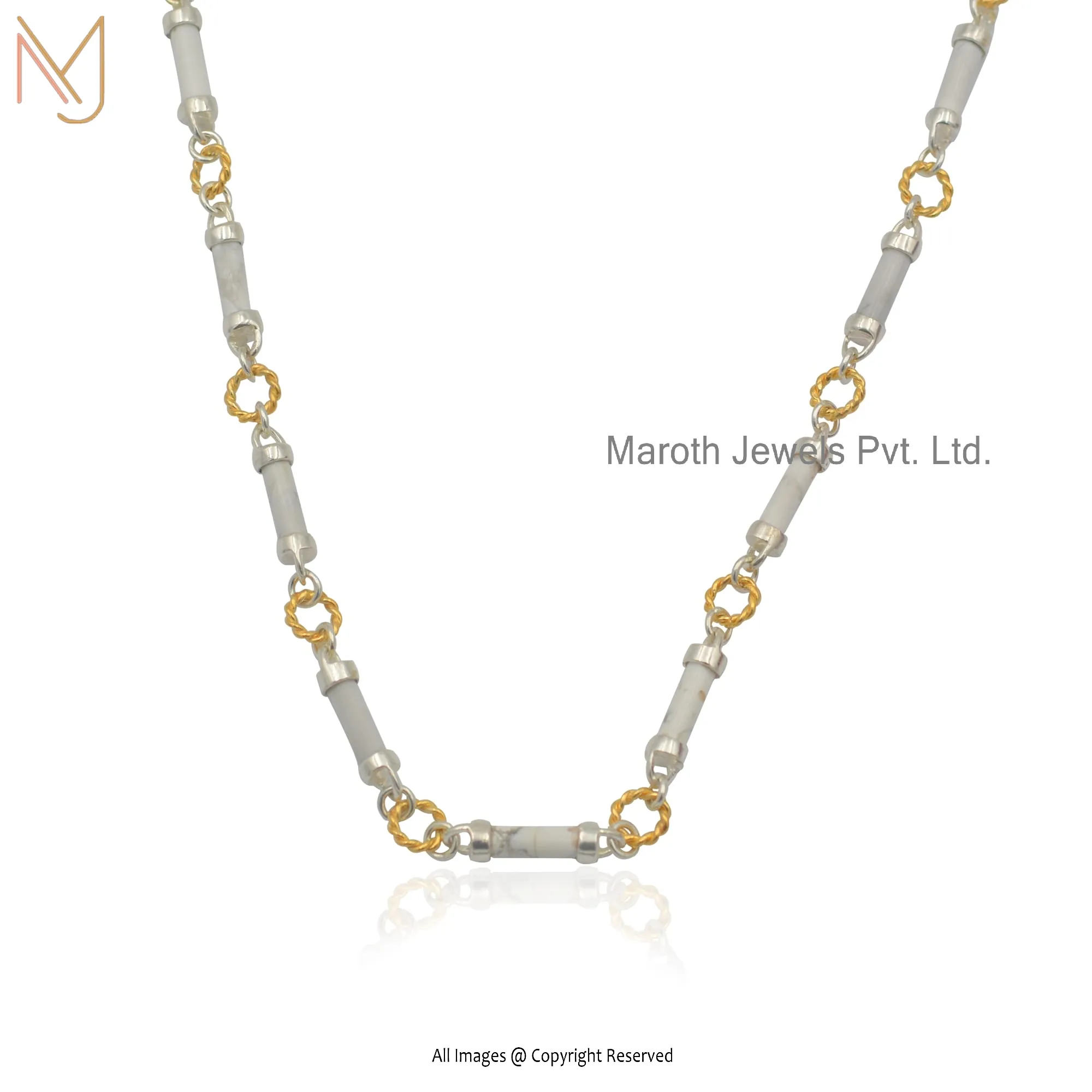 14k Yellow Gold Chain With Howlite Stone Necklace Manufacturer