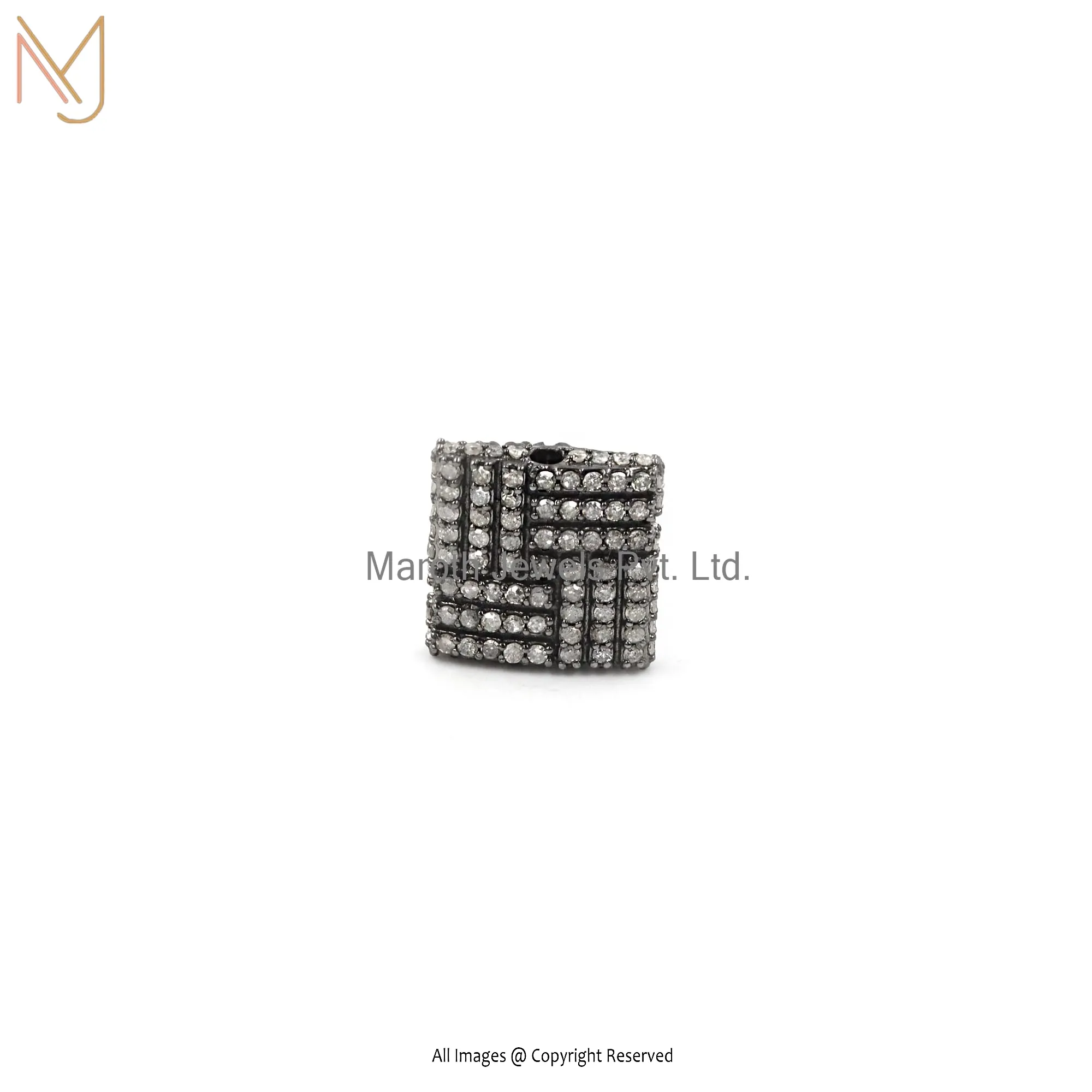 925 Silver Gray Rhodium Plated Pave Diamond Square Beads Finding Jewelry USA