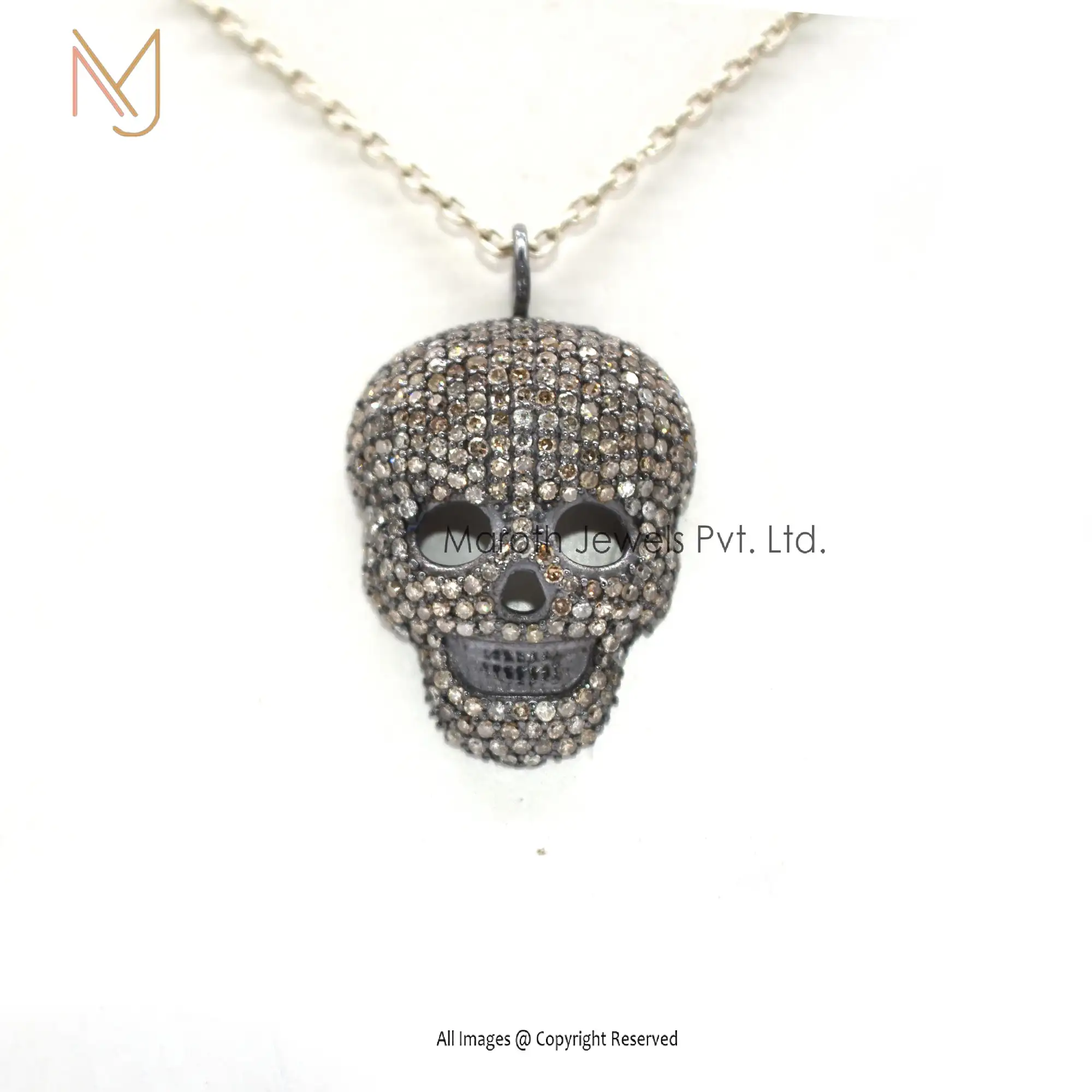 925 Silver Pave Black Rhodium Plated Diamond Skull Charms Pendant Jewelry Manufacturer