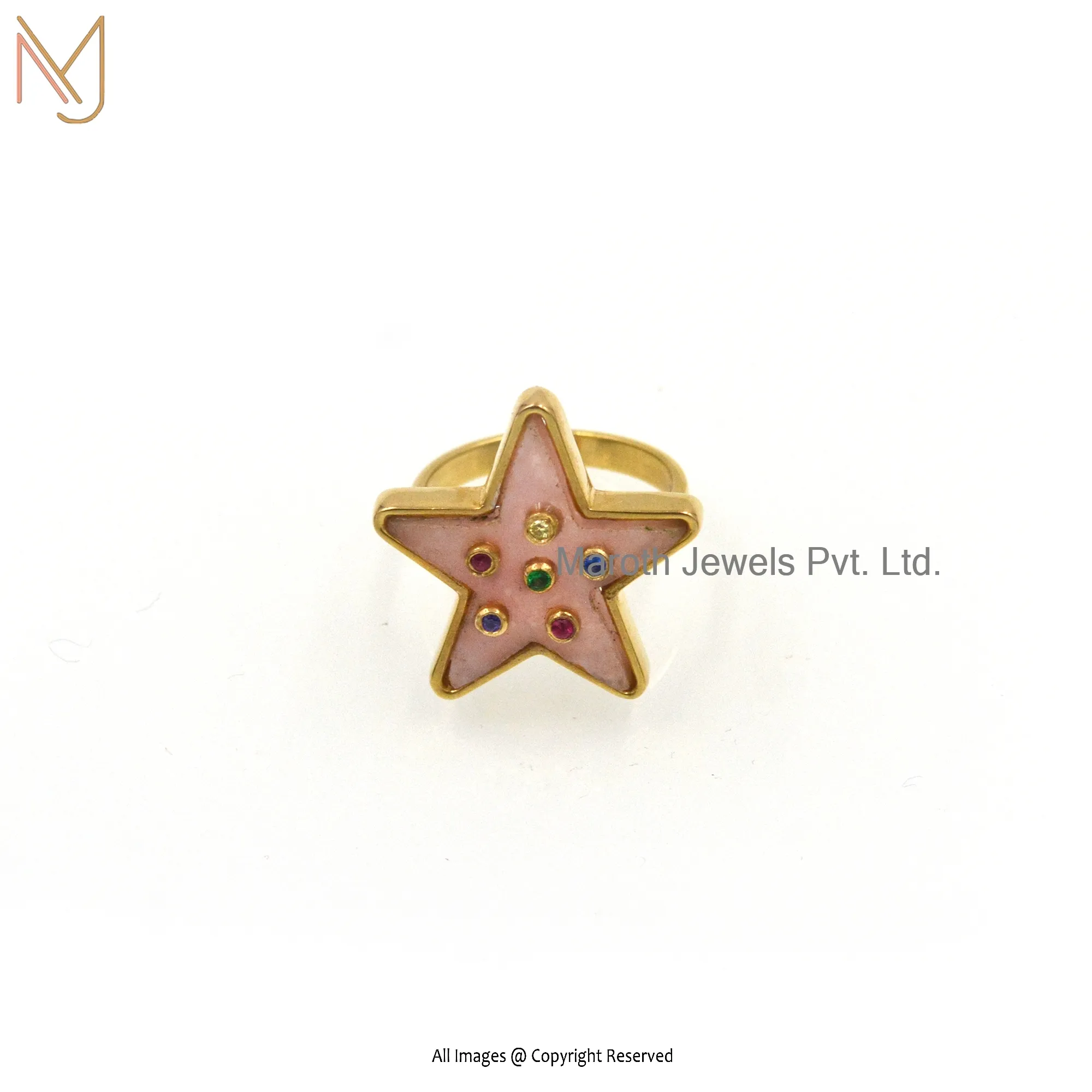 14k Yellow Gold Malachite & CZ Multi Gemstone Star Ring Jeweliry Supplier