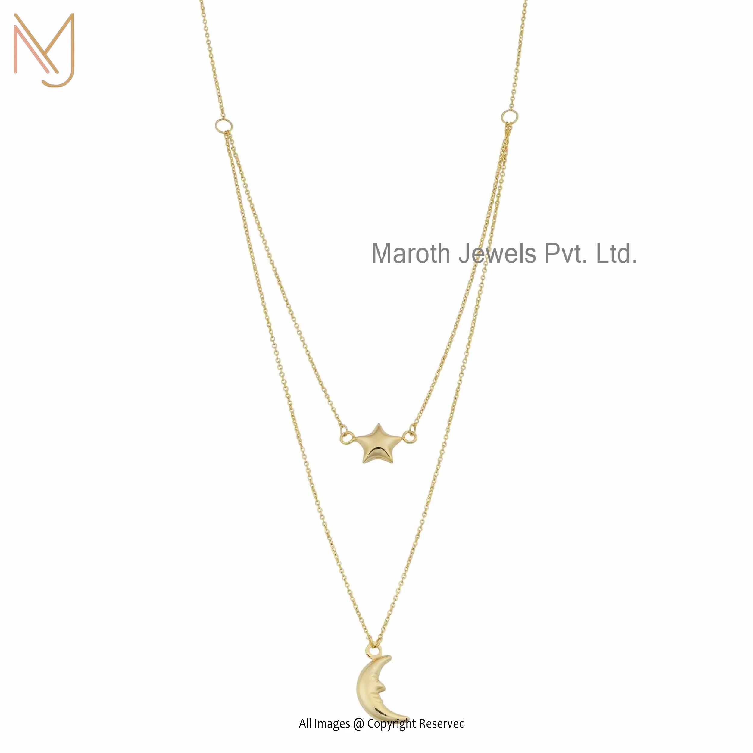 14K Yellow Gold Moon And Star Layered Necklace Jewelry Supplier