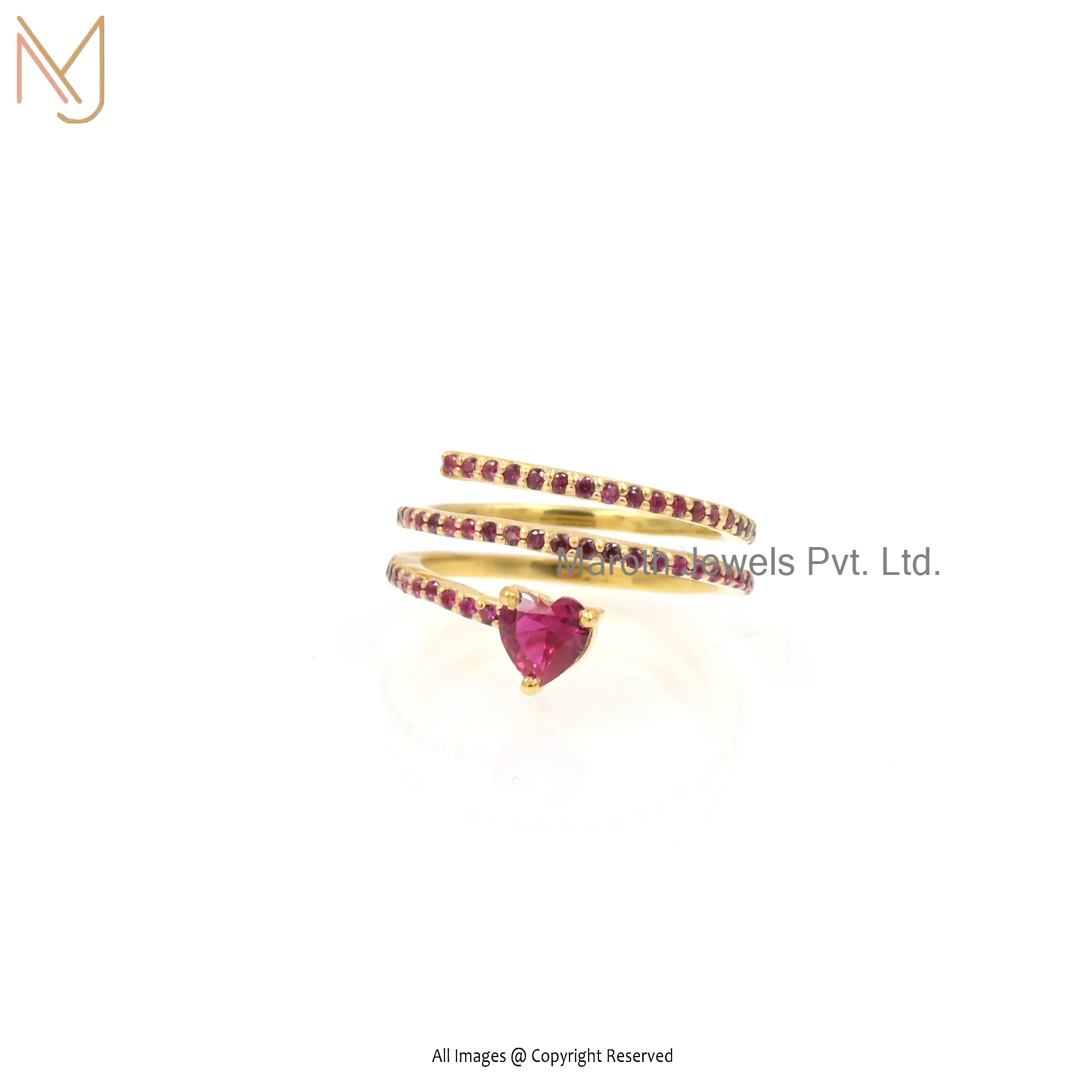 Wholesale 14K Yellow Gold Ruby CZ Spiral Eternity Band Ring