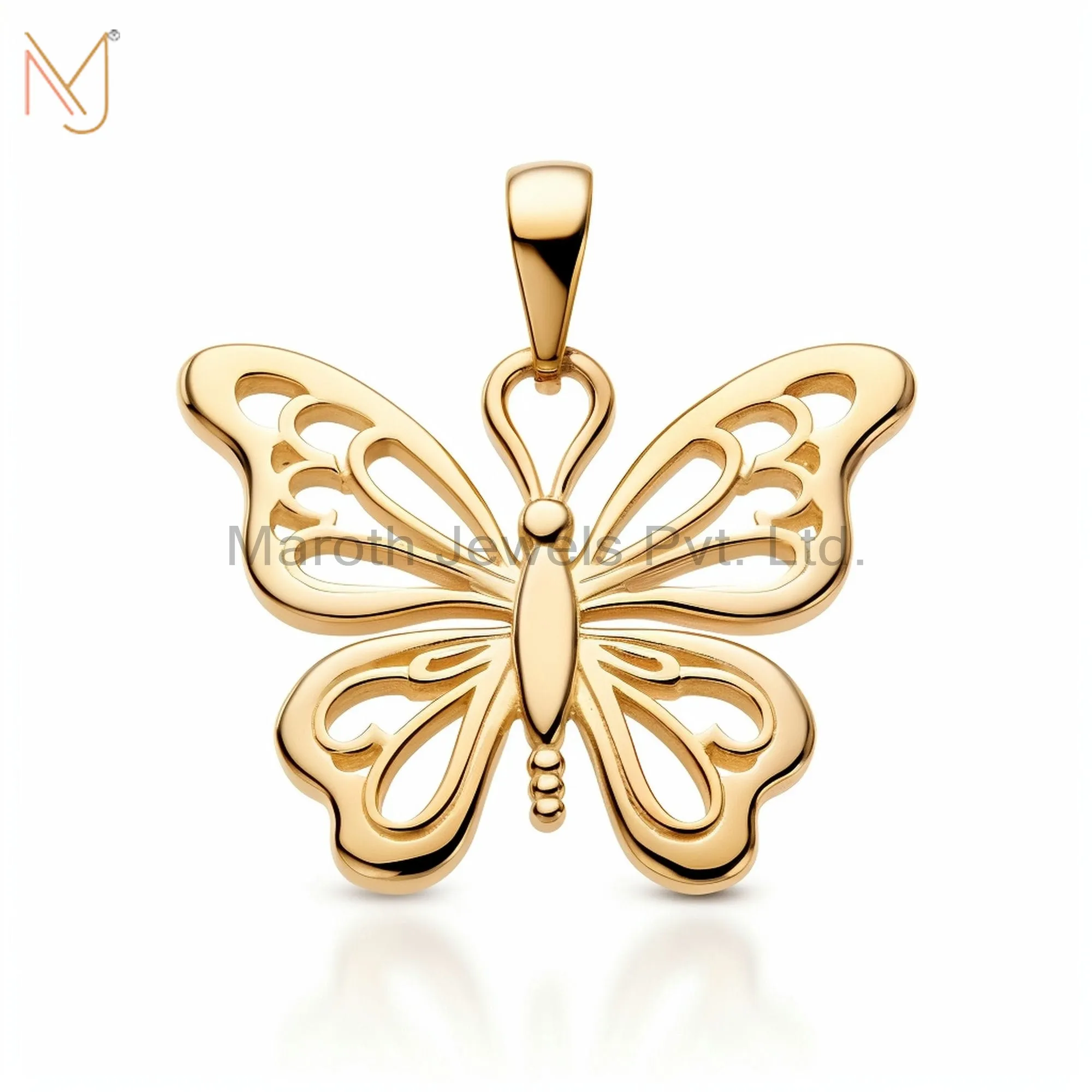 925 Sterling Silver Yellow Gold Plated Butterflly Charm Pendant Custom Jewelry