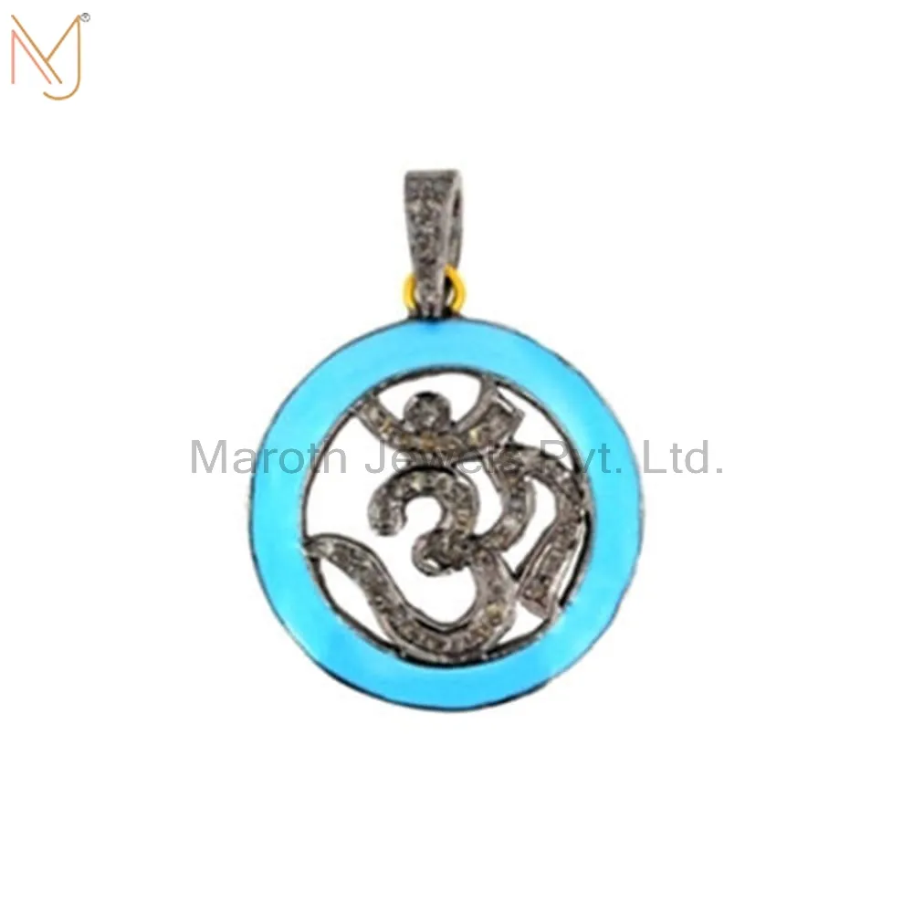 925 Silver Diamond BLUE Enamel Religious Pendant Jewelry Manufacturer