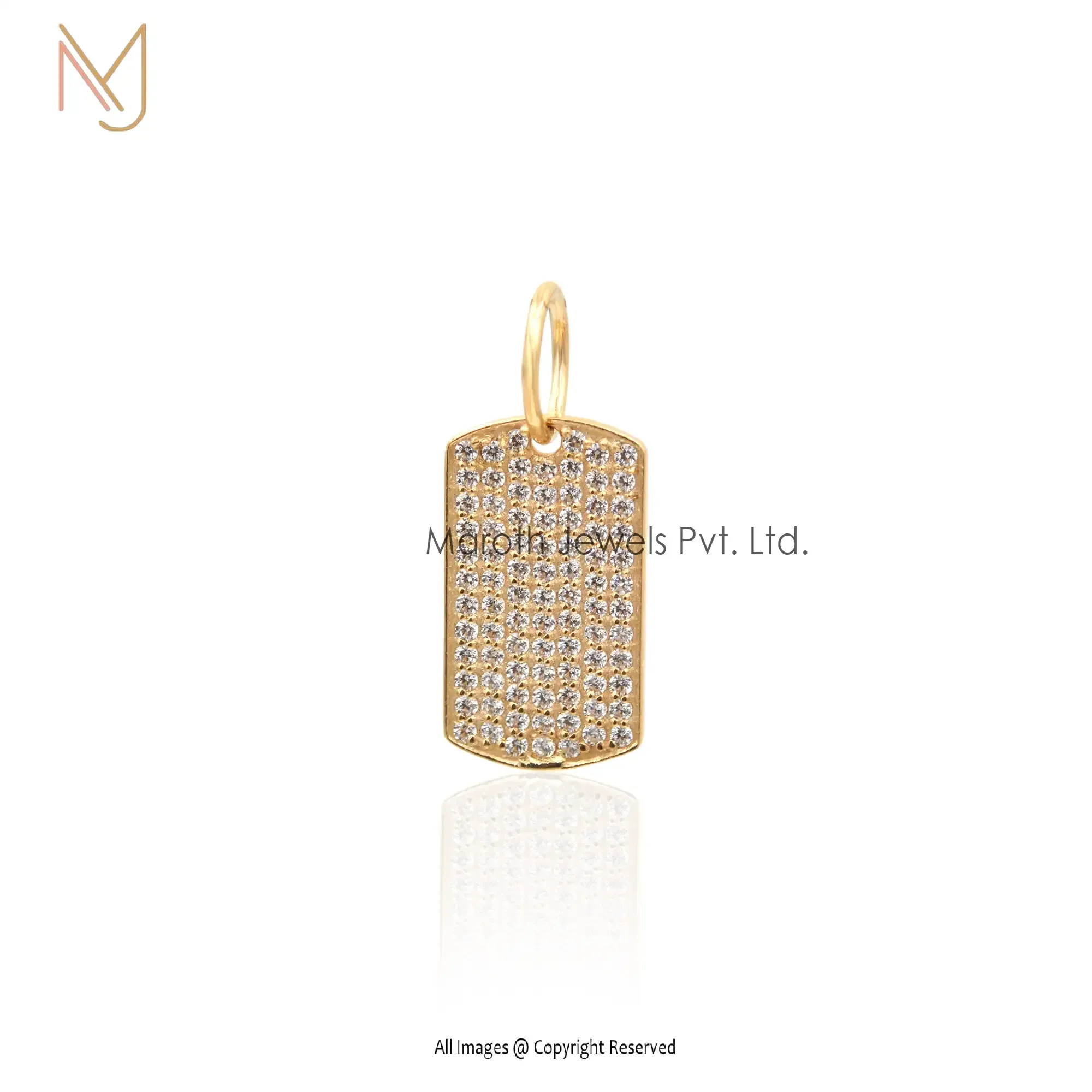 9K, 14k Yellow Gold  With Cubic Zircon Dog Tag Pendant Manufacturer