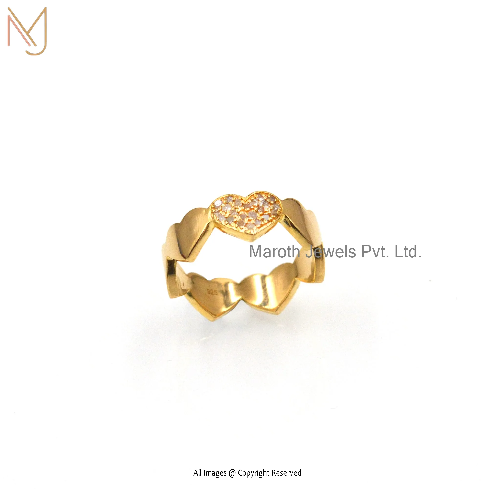 14K Yellow Gold Plated Diamond Hearts Ring Jewelry Manufacturer