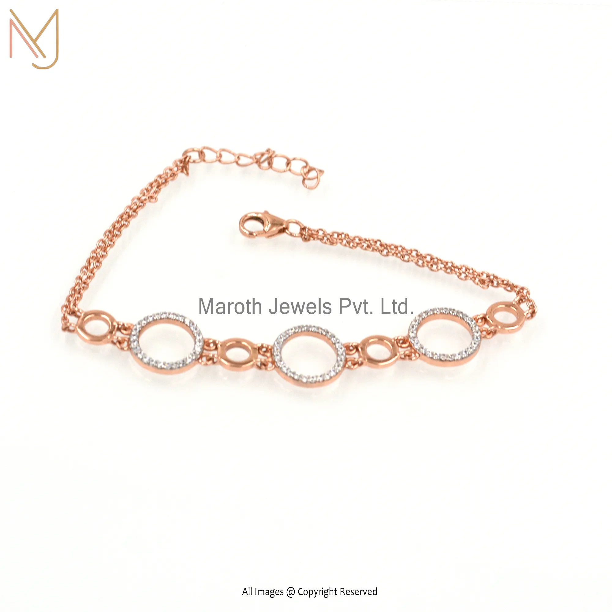 14K Rose Gold CZ Bracelet With 1 Micron And White Polish Ecoating Manufacturer