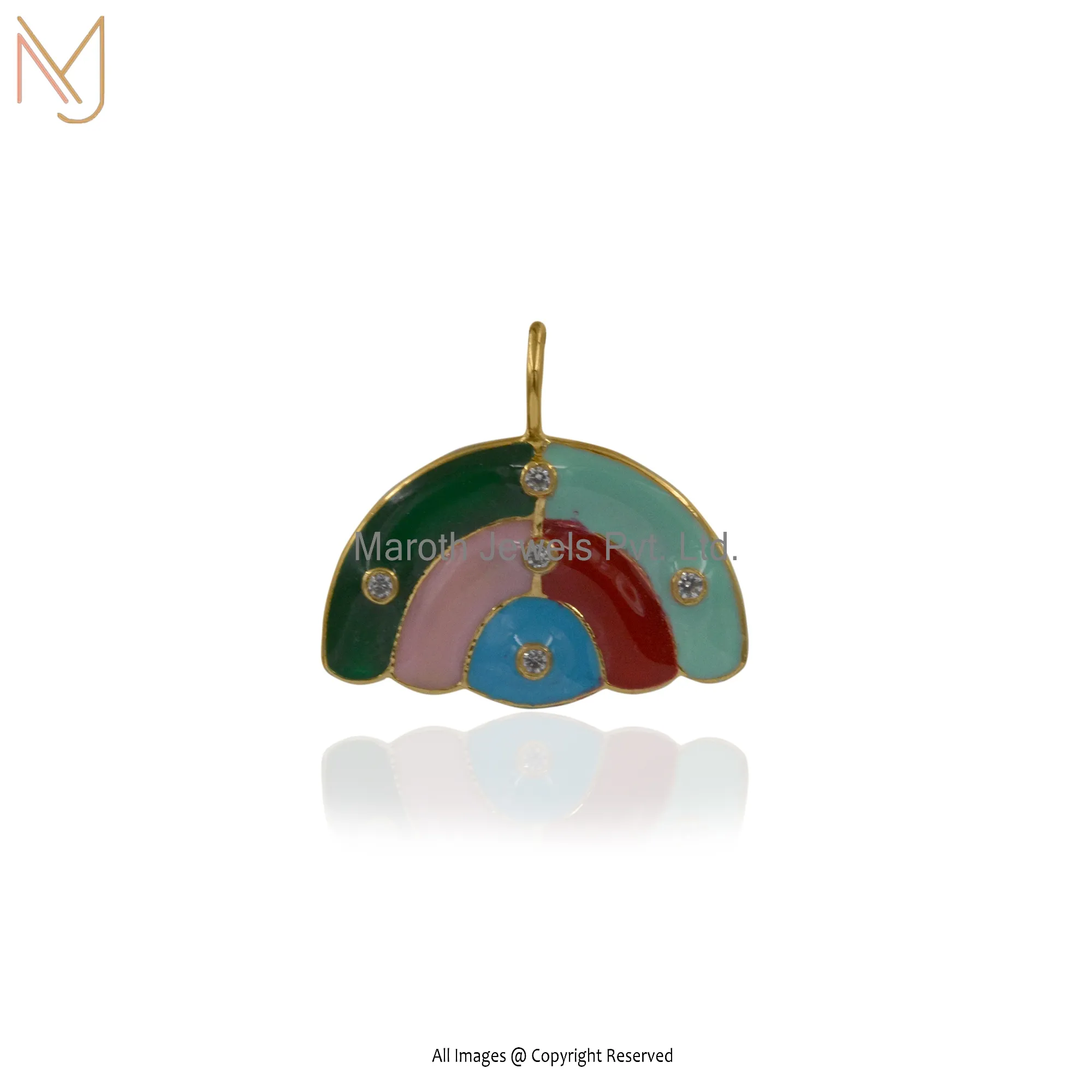 Wholesale 14K Yellow Gold  Multi Enamel Rainbow pendant