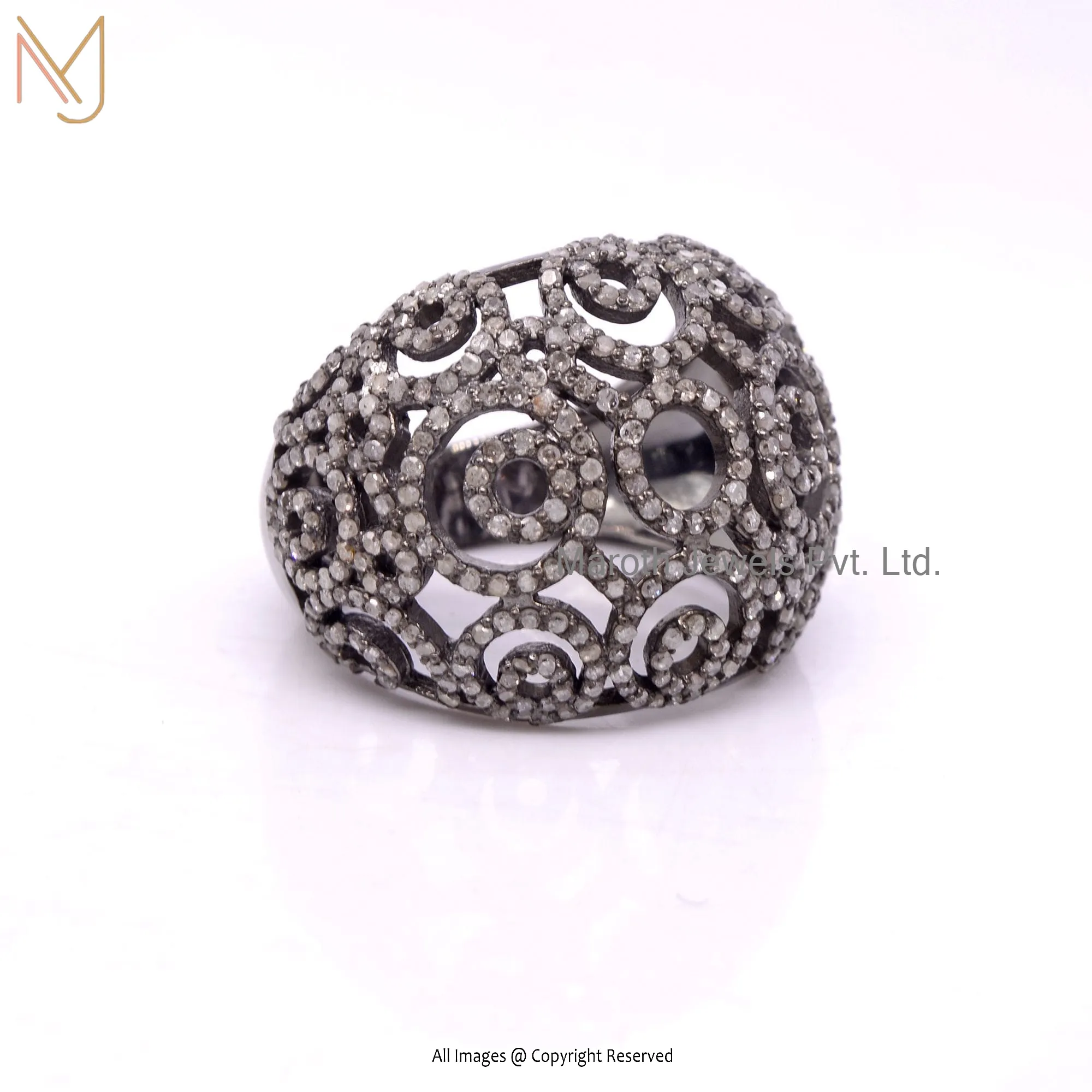 925 Silver Yellow Gold Plated Diamond Dome Ring Jewelry Supplier