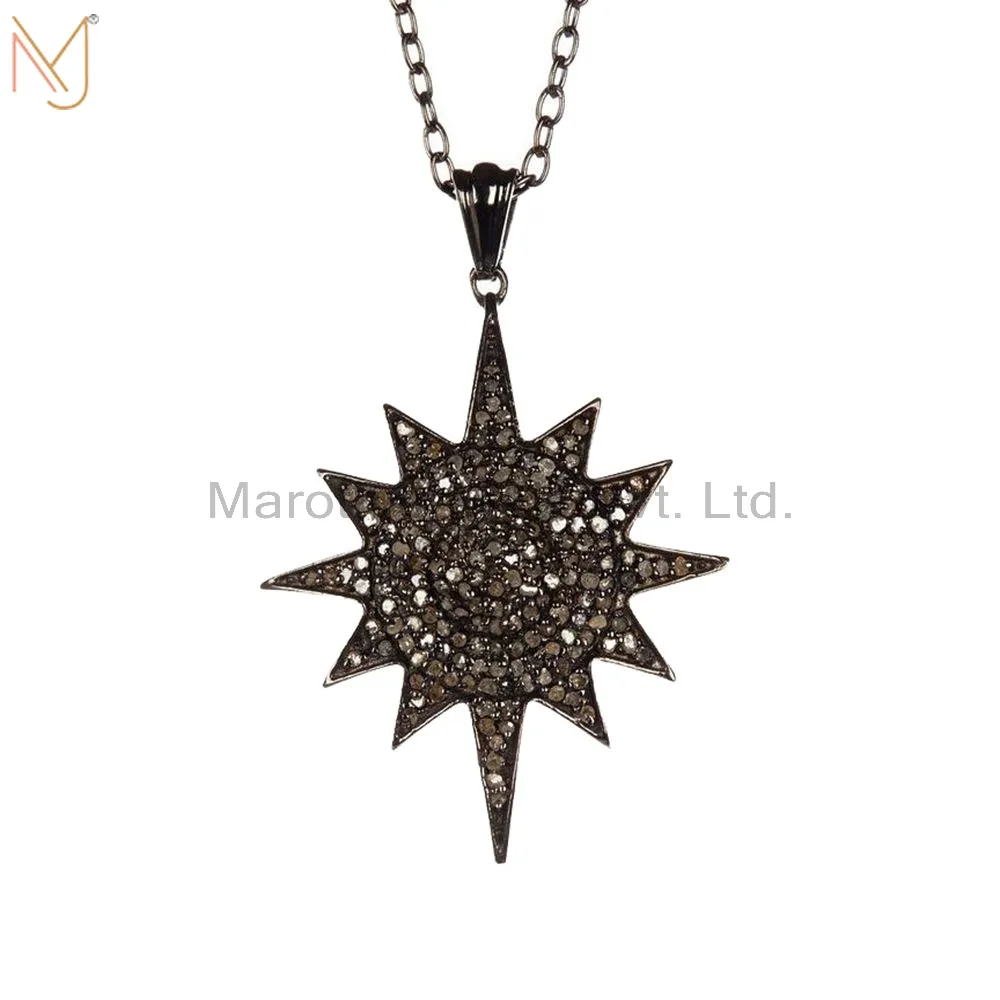 925 Sterling Silver Sunburst Diamond Pave Pendant Vintage Style Jewelry Manufacturer