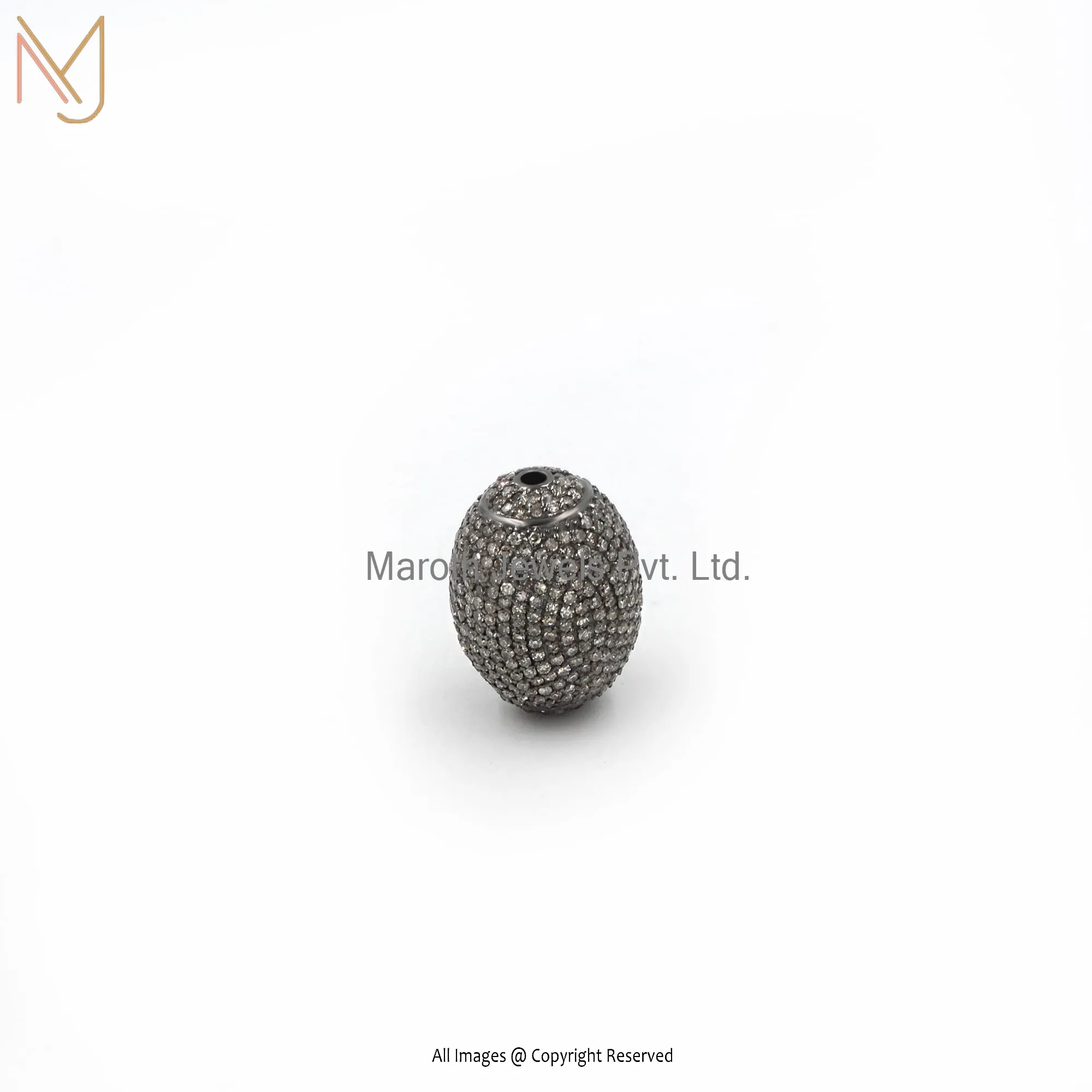 925 Silver Gray Rhodium Plated Pave Diamond Beads Finding Custom Jewelry