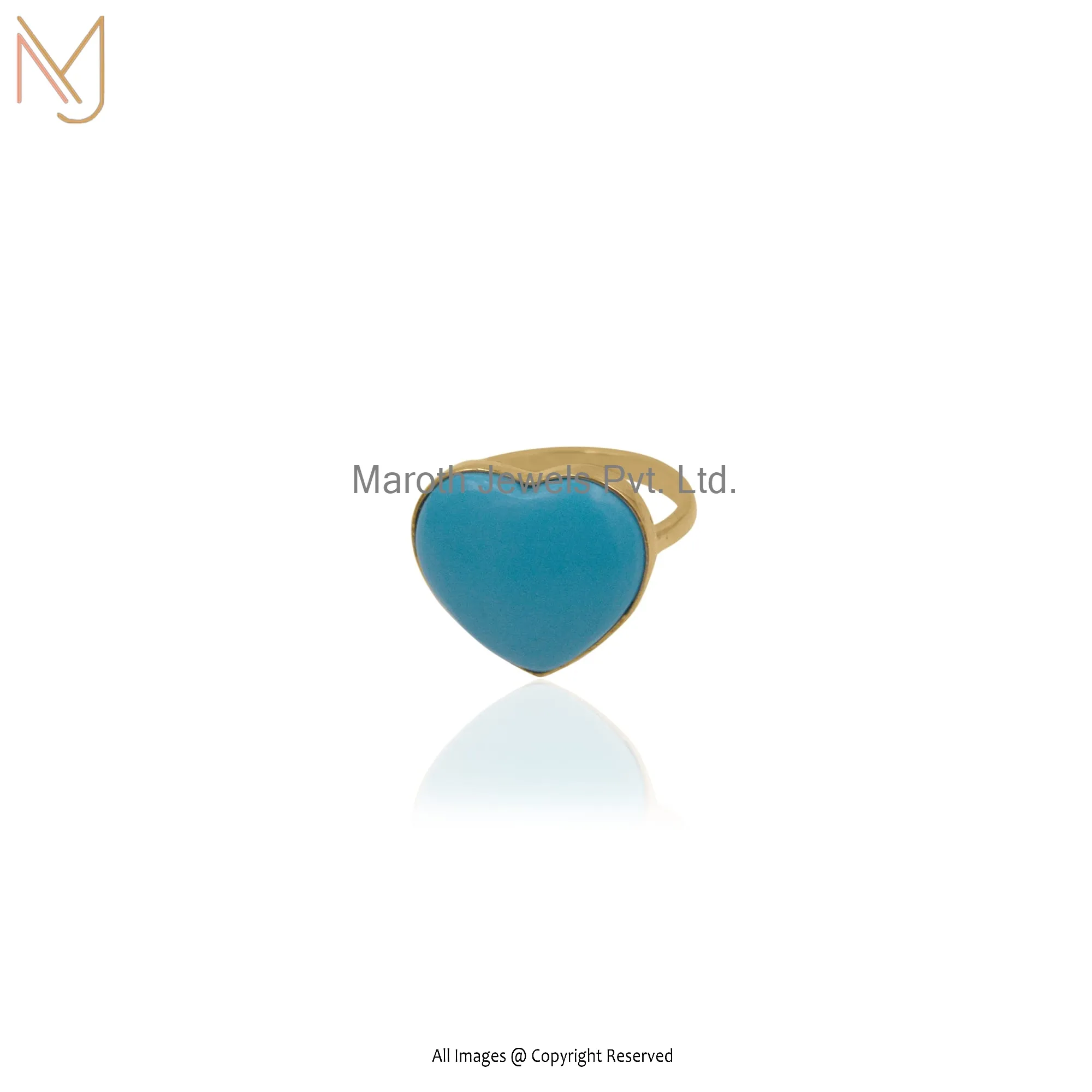 Private Label 925 Silver Yellow Gold Plated Turquoise Heart Ring