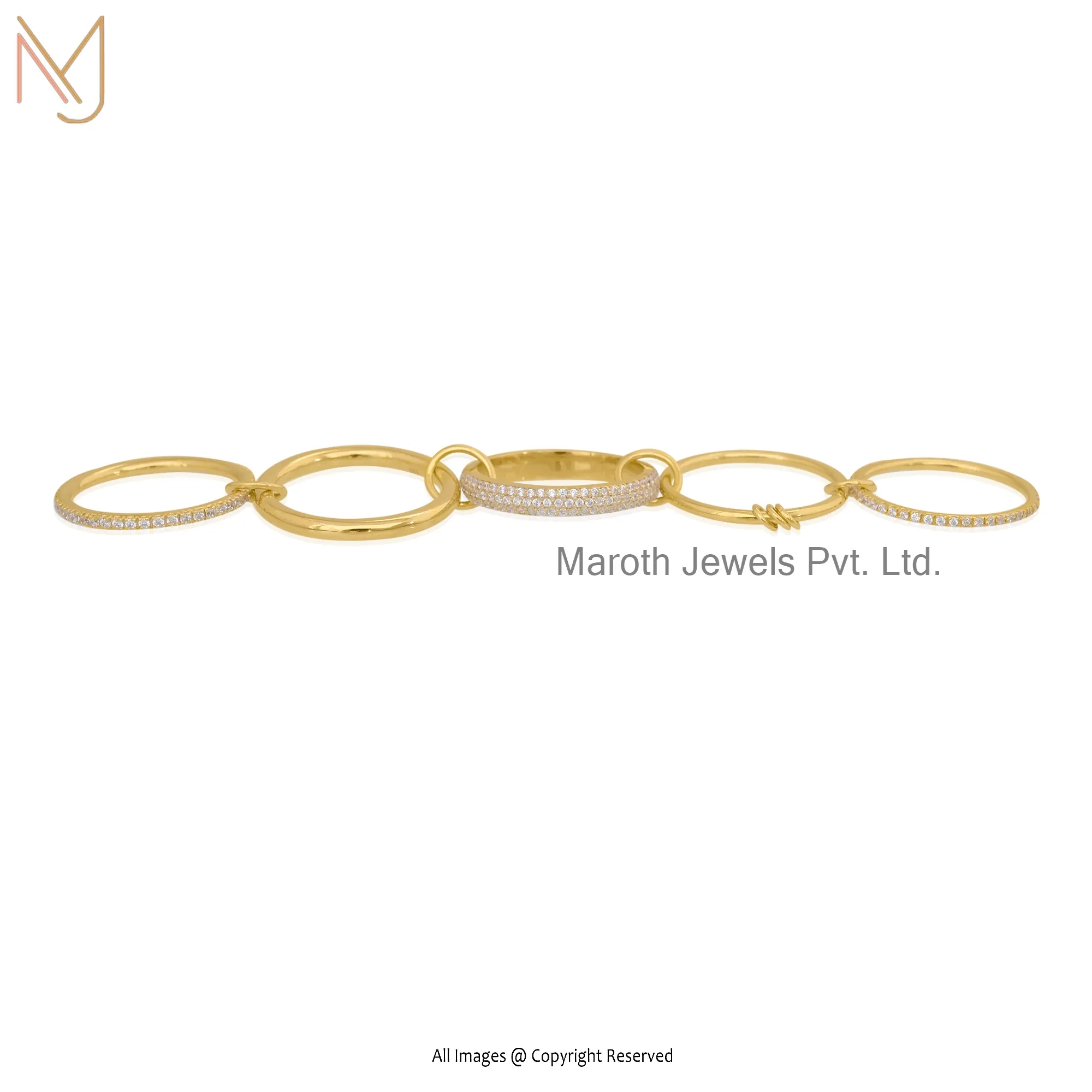 Wholesale 9K Rose Gold Cubic Zircon Connected Ring Jewelry