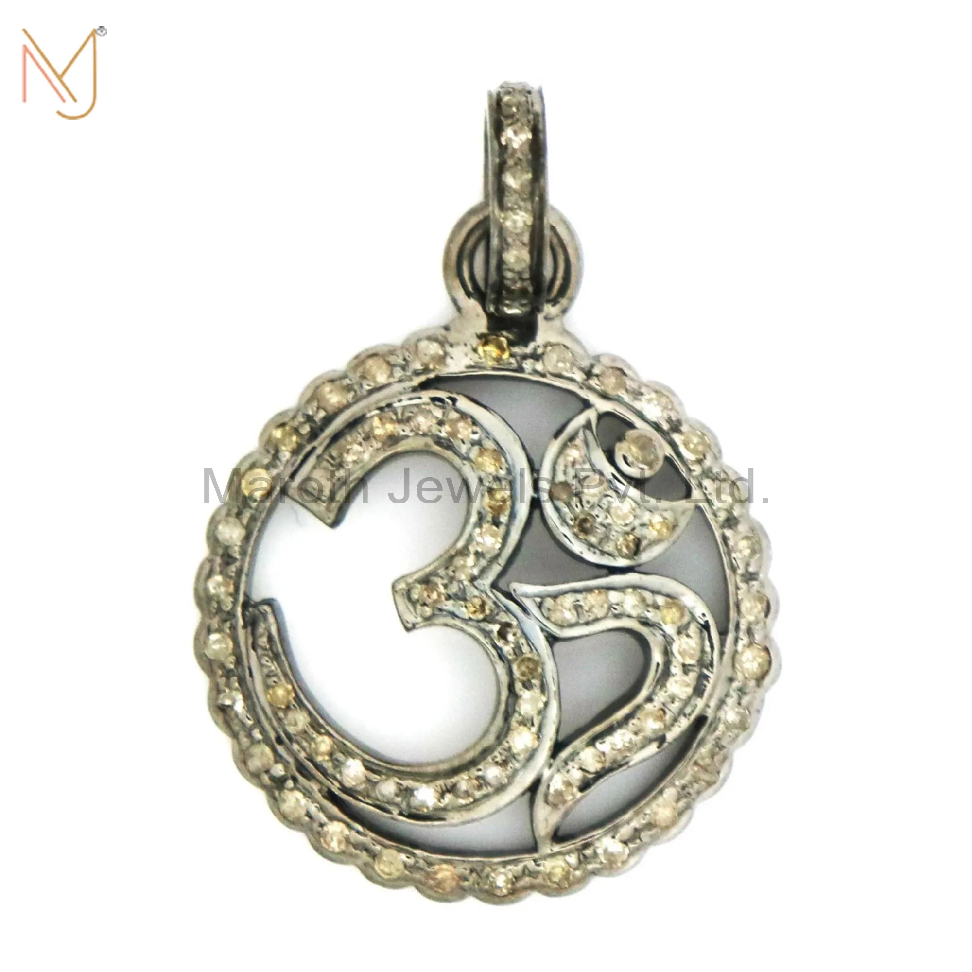 925 Silver Black Rhodium Plated Pave Diamond OM Pendant Religious Pendant Jewelry Manufacturer