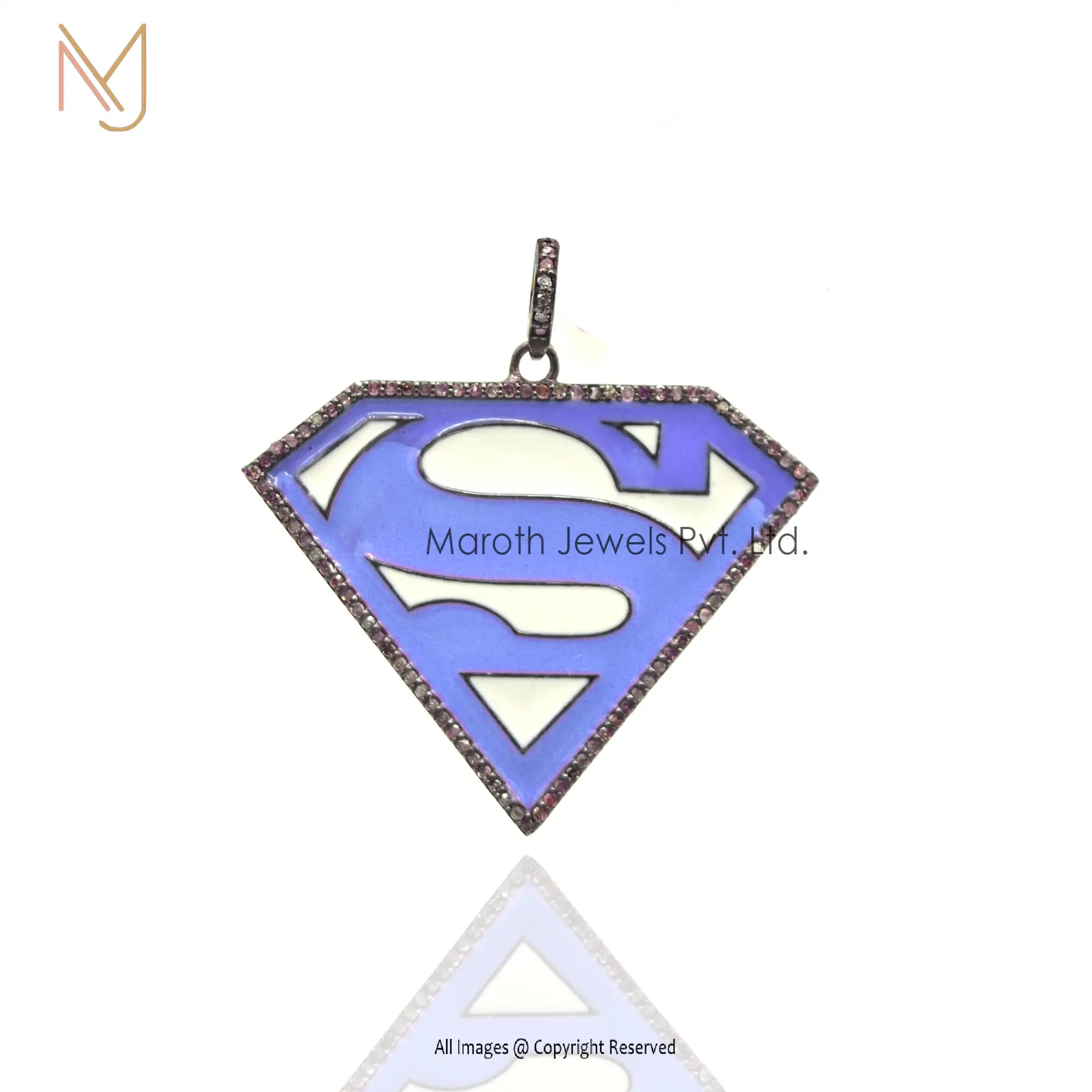 925 Silver Rhodium Pave Diamond Blue & White Enamel Super Men Sing Pendant Manufacturer