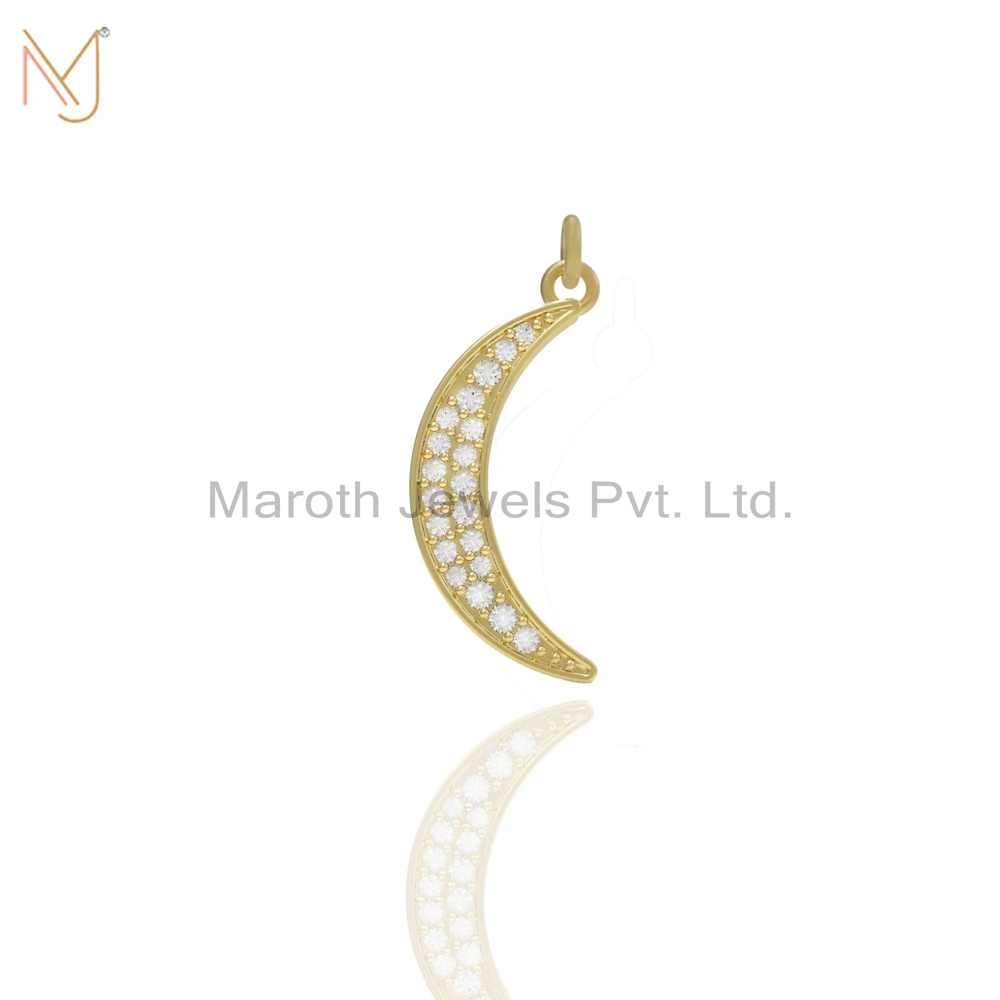 14K Yellow Gold Plated Pave Diamond crescent  Moon Pendant Jewelry Manufacturer