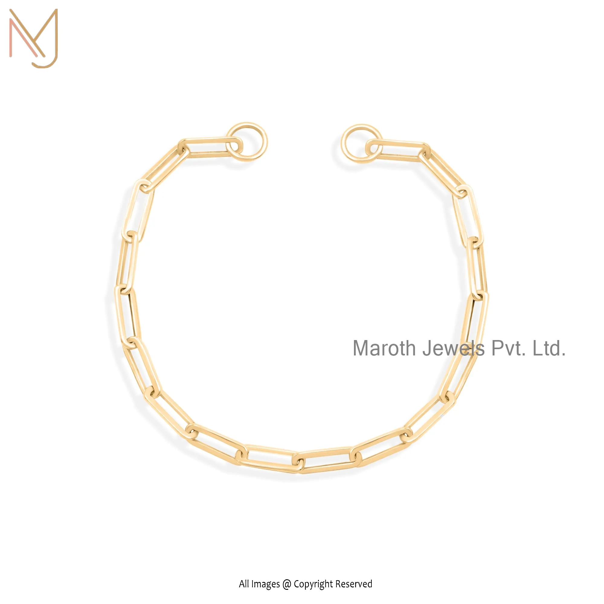 14K Yellow Gold Paperclip Chain Bracelet Jewelry Manufacturer