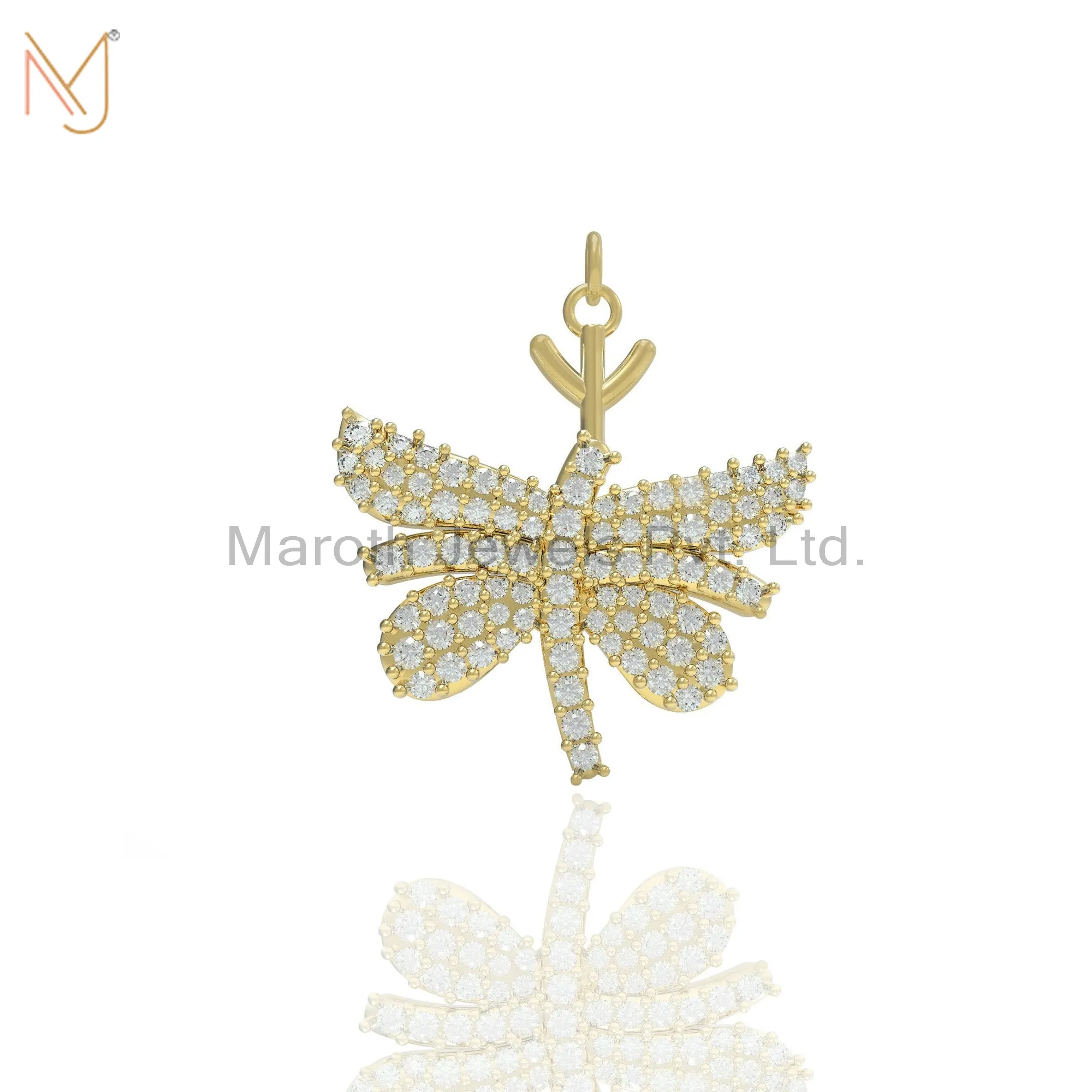 14K Yellow Gold Plated Pave Diamond Butterfly Pendant Jewelry Manufacturer