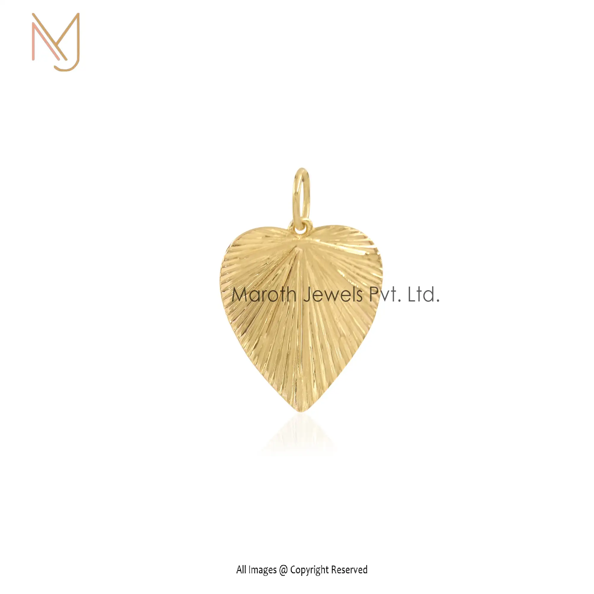 14K Soild Yellow Gold Sunburst Heart Pendant Manufacturer