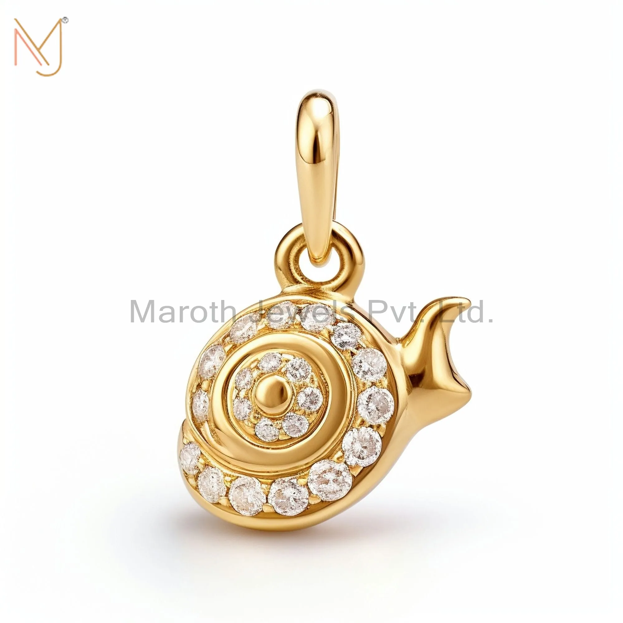 925 Sterling Silver Yellow Gold Plated Moissanite Garden Snail Pendant Custom Jewelry