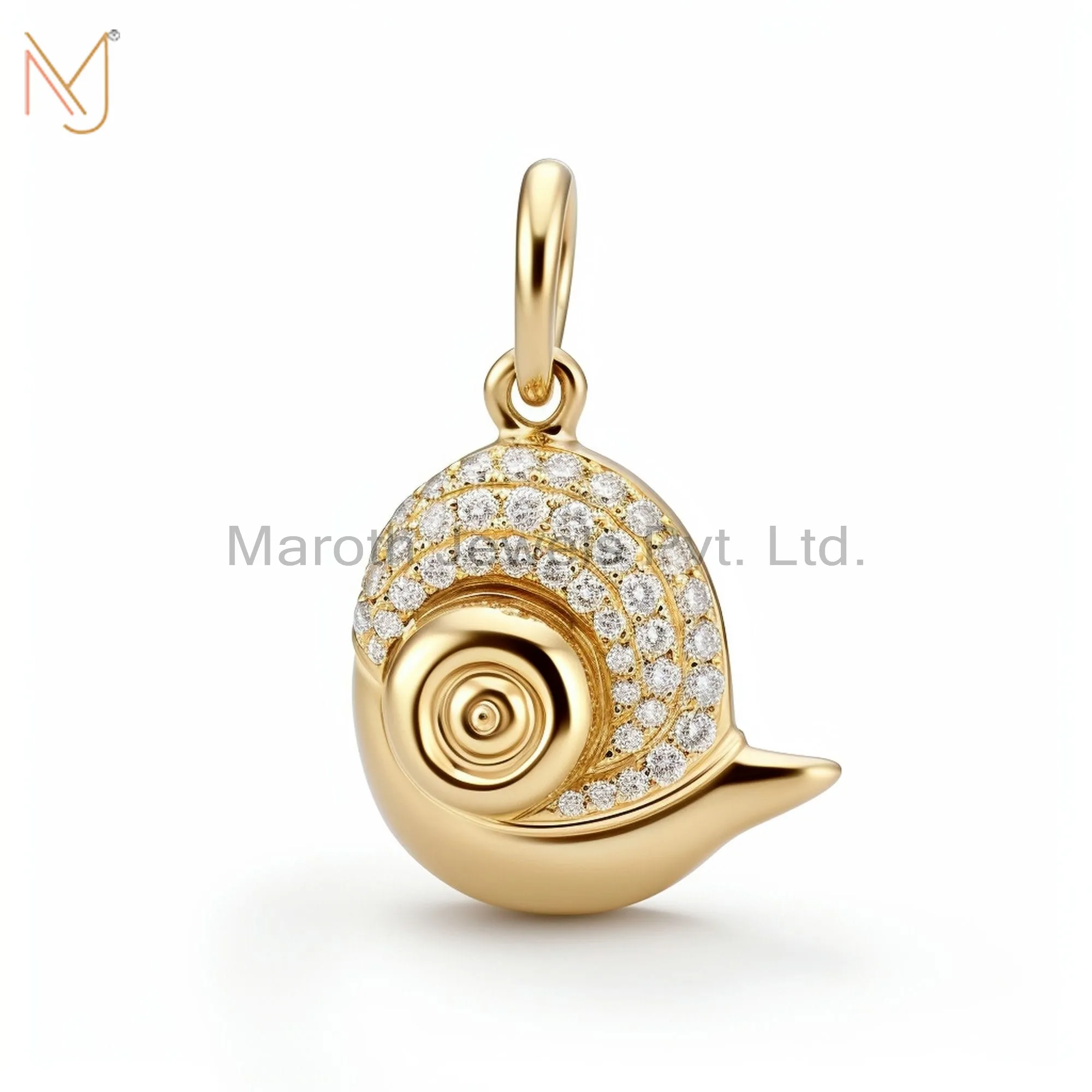 925 Sterling Silver Yellow Gold Plated Moissanite Snail Charm Pendant Jewelry Supplier