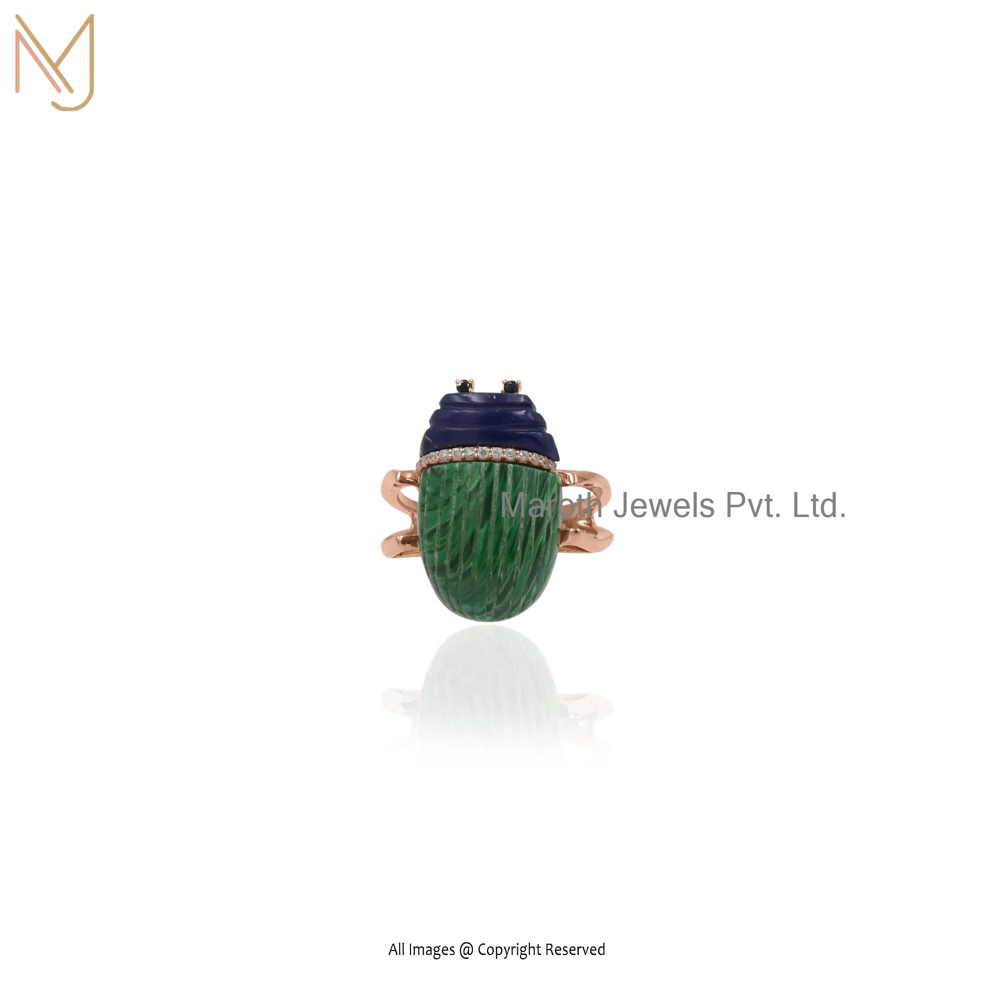 14k Rose Gold Malachite And Lapiz Lazuli White CZ Ring Manufacturer