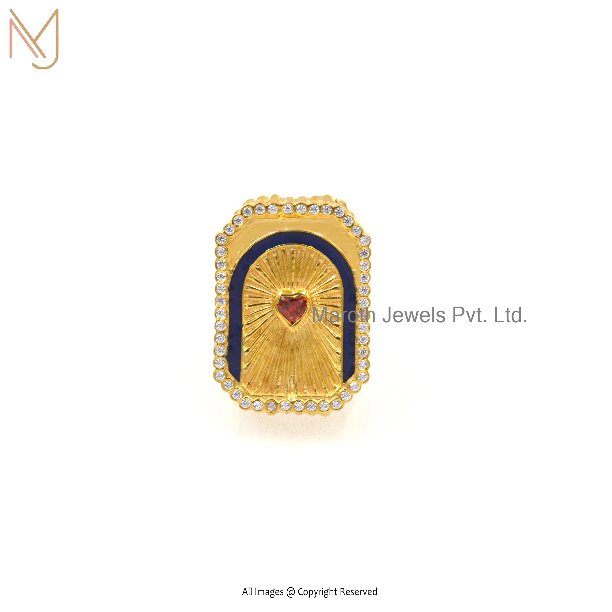 Wholesale 14K Yellow Gold Cubic Zircon Marie Lichtenberg Heart Mini Scap Ring