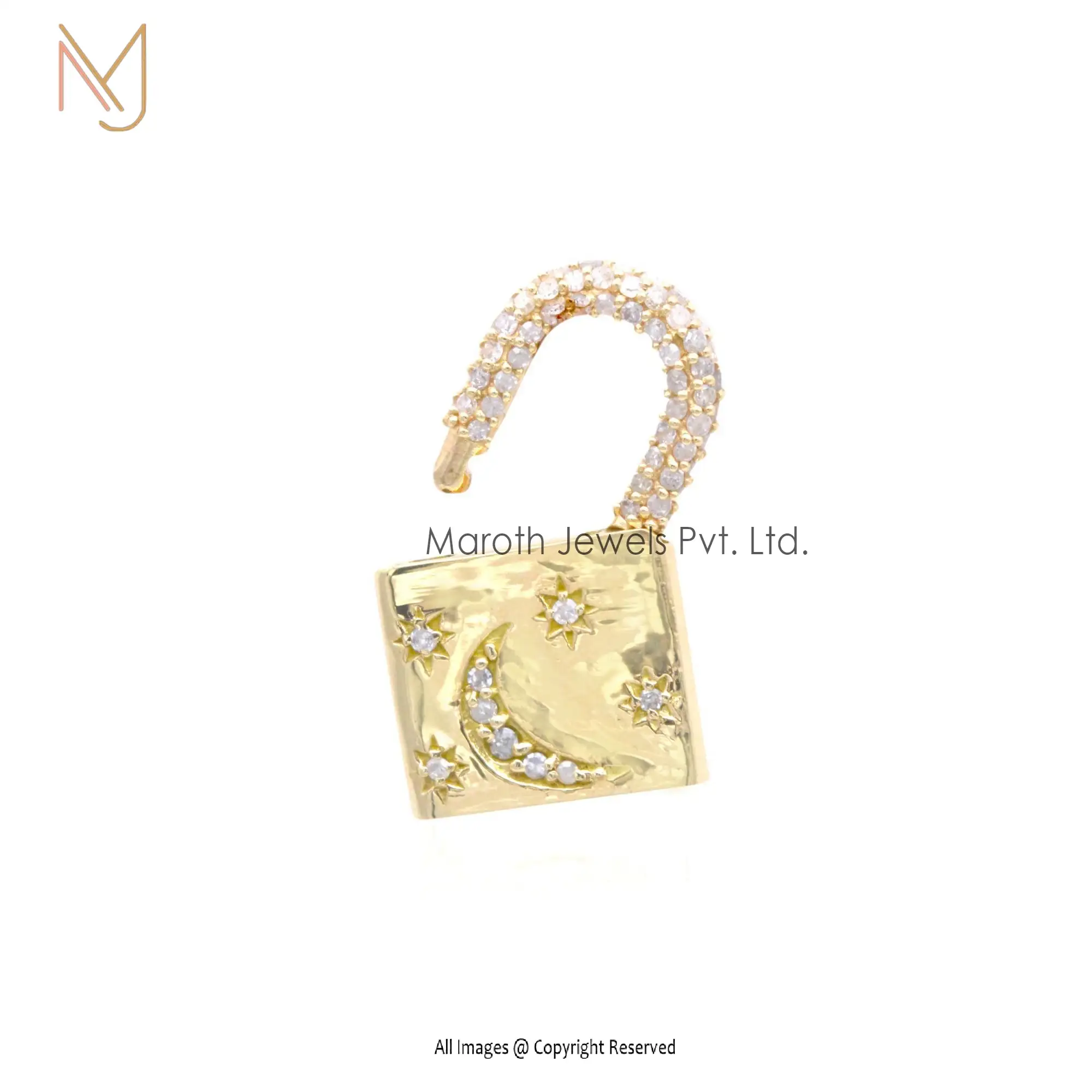 Wholesale 925 Silver Yellow Gold Single Cut Diamond Padlock Openable Pendant