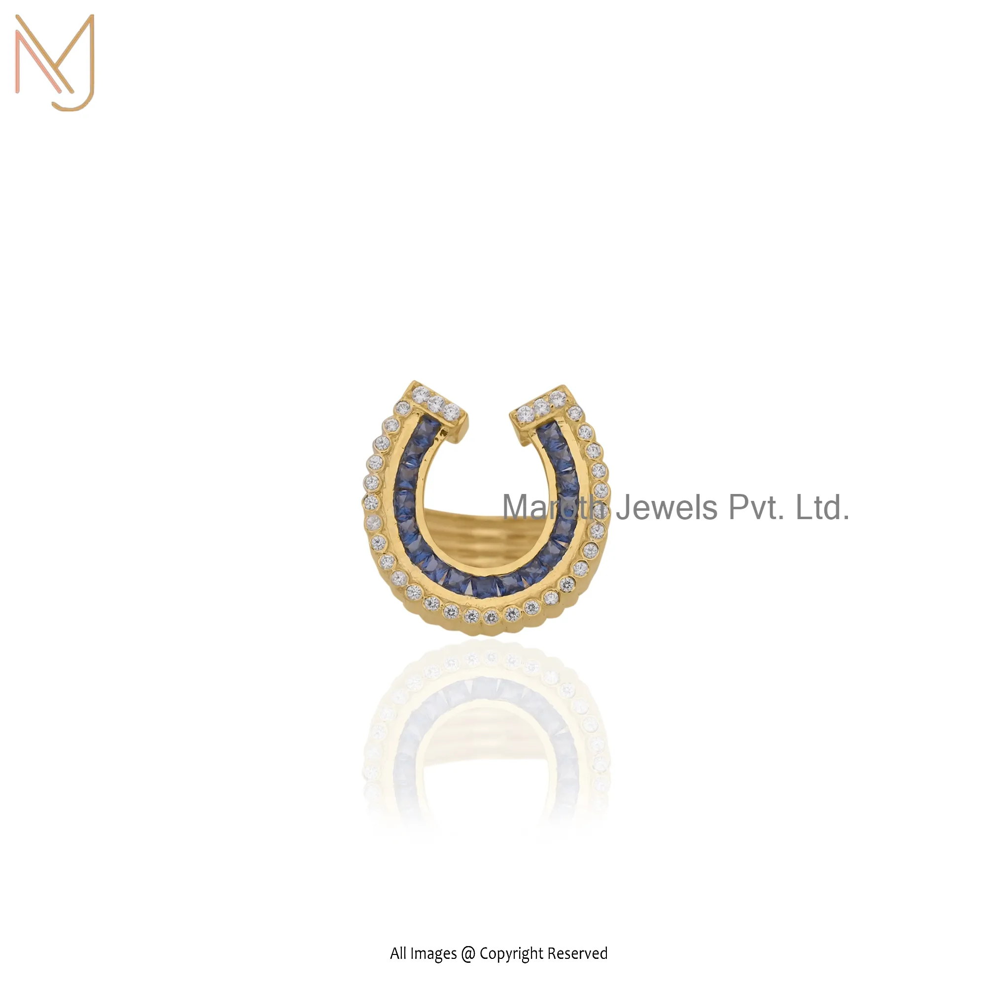 925 Silver Yellow Gold Plated Horseshoe Ring Custom Jewelry