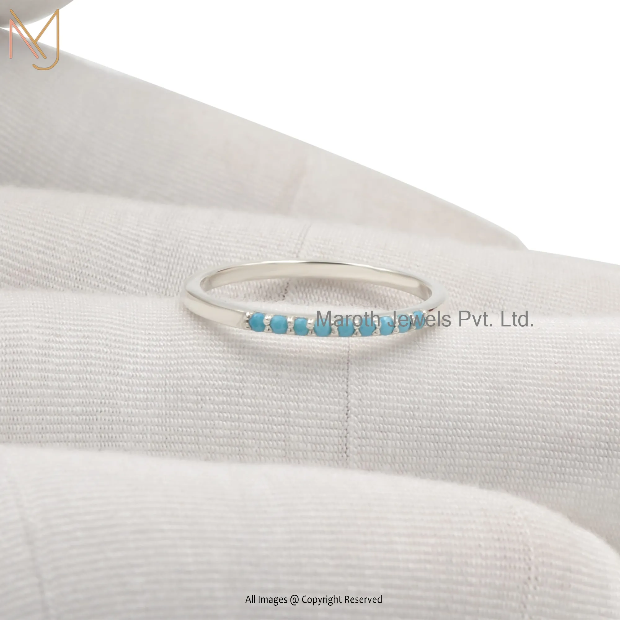 14K White Gold Turquoise Gemstone Band Ring Manufacturer