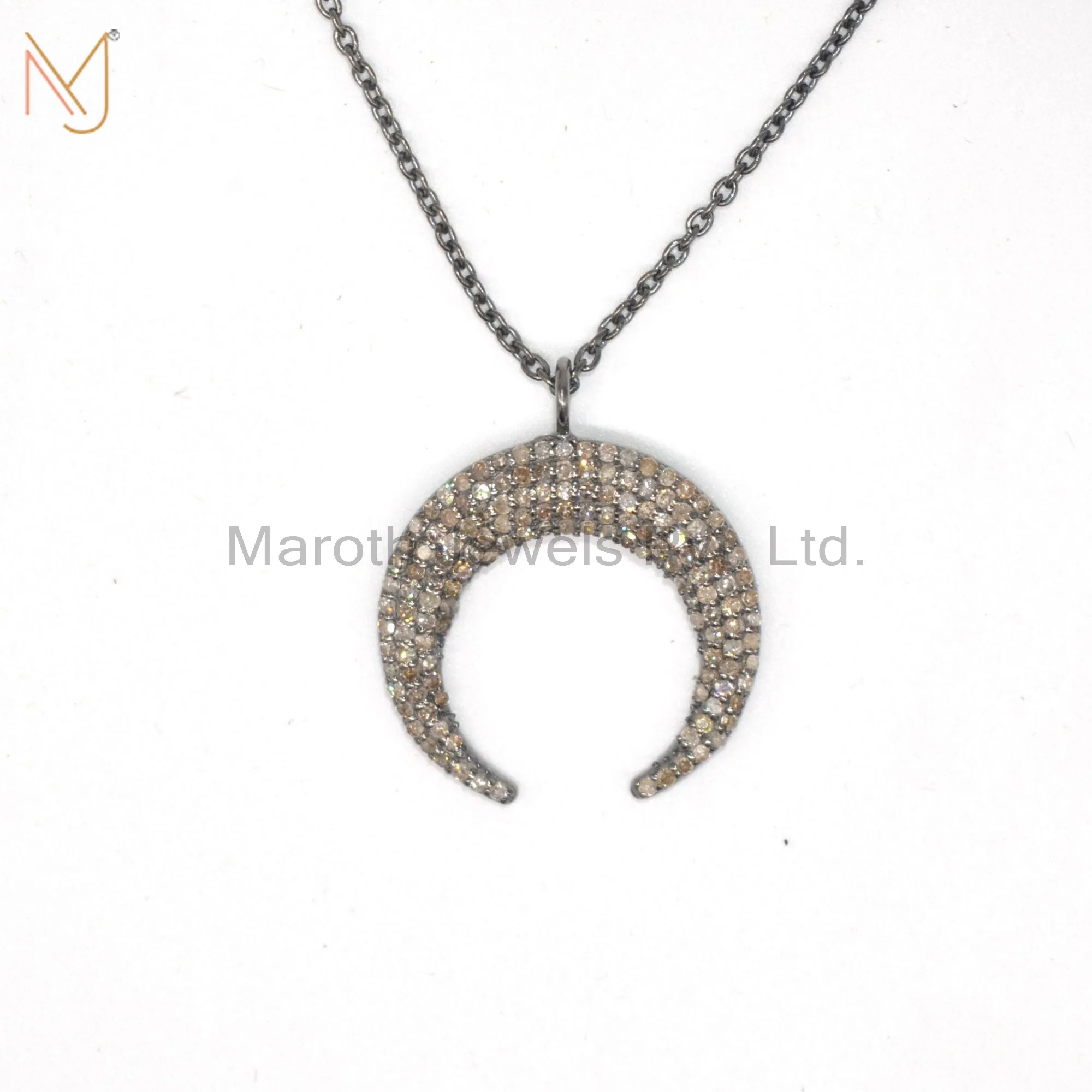 925 Sterling Silver Pave Diamond Half Moon Religious Pendant Jewelry Manufacturer