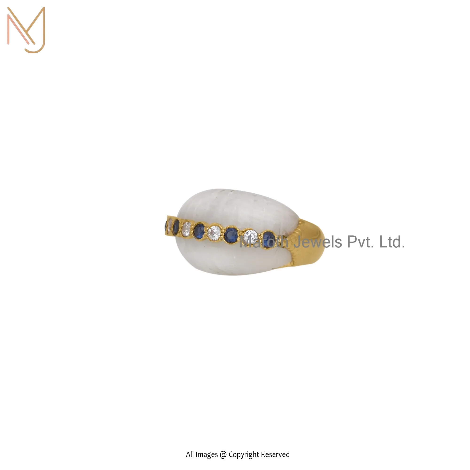 Private Label 14K Yellow Gold Moonstone CZ & Blue CZ Ring