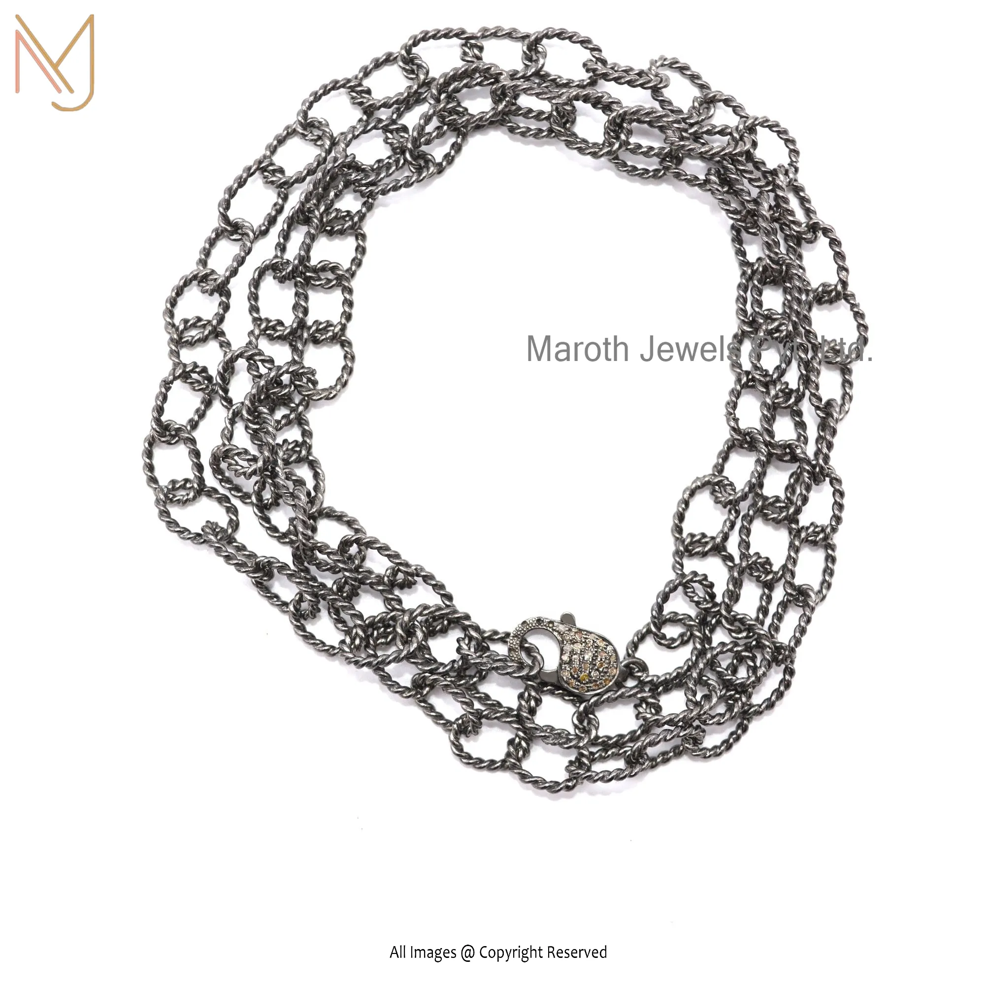 Wholesale 925 Sterling Silver Black Rhodium Pave Diamond Lock Link Chain Bracelet Jewelry