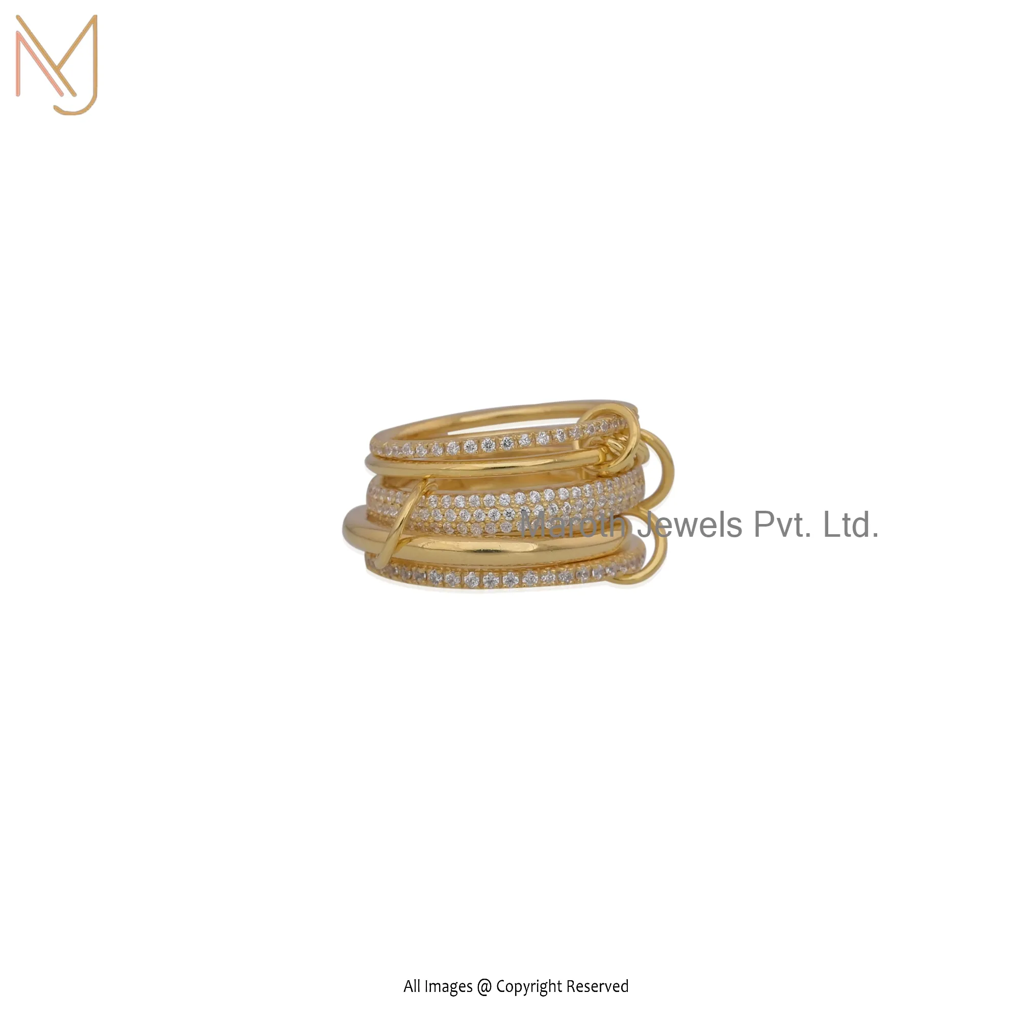 Wholesale 925 Silver Yellow Gold Plated Cubic Zircon Connected Ring Jewelry