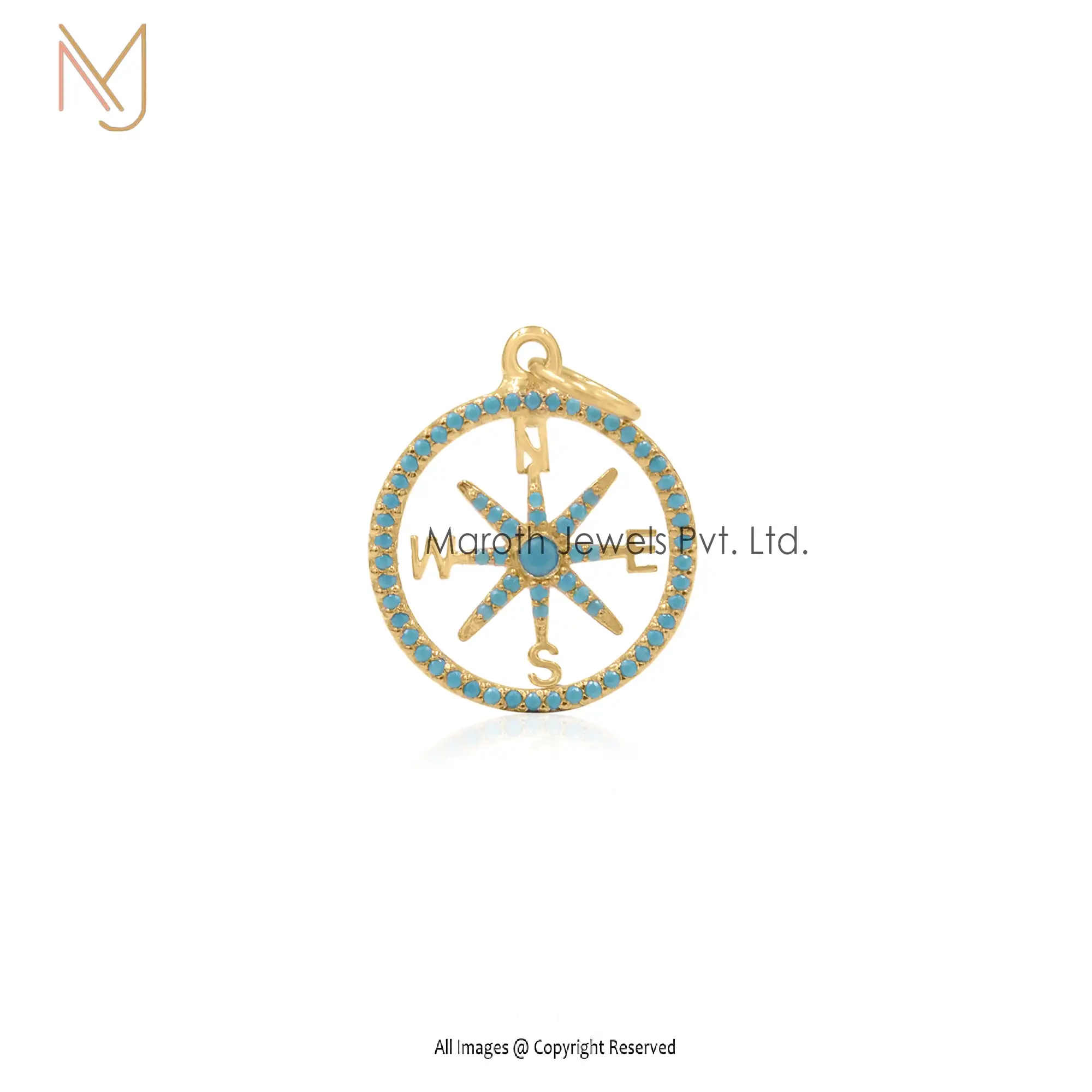 14k Yellow Gold Turquoise Compass Pendant Manufacturer