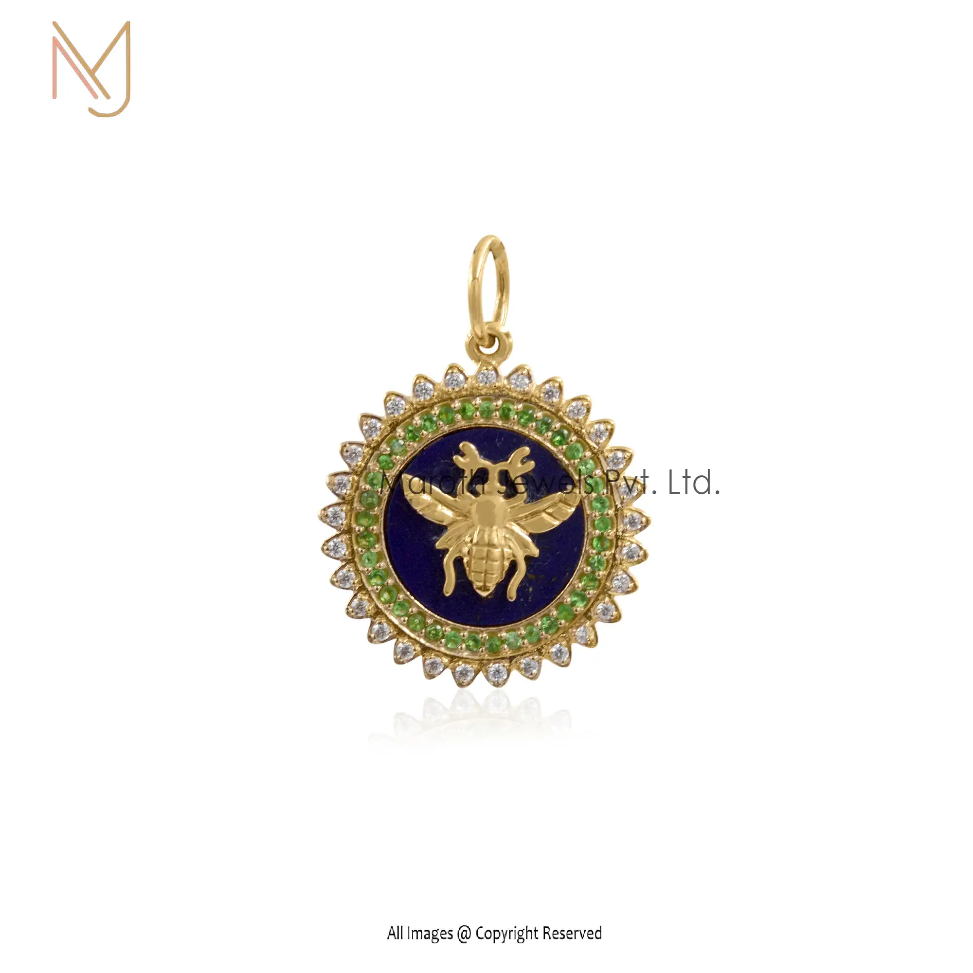 14K Yellow Gold Gemstone Bee Pendant Manufacturer