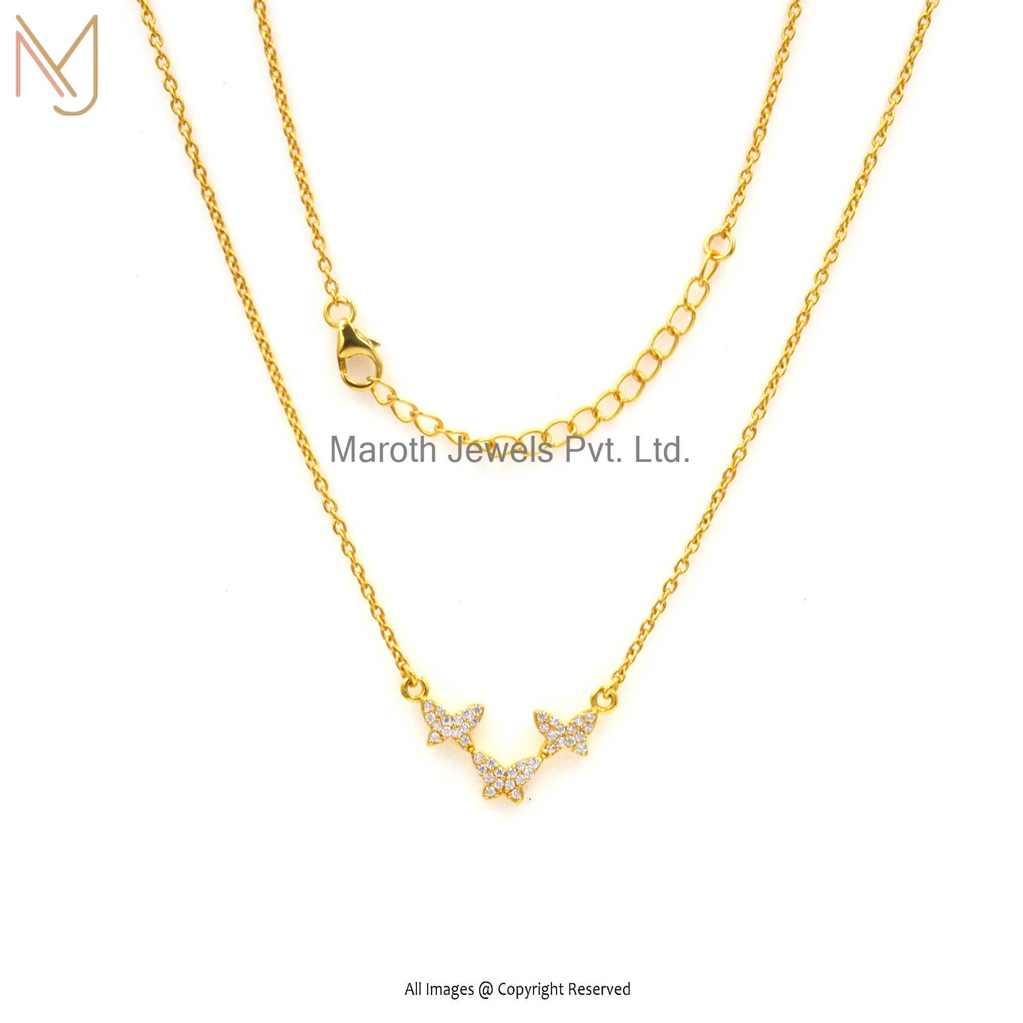 Private Label 14K Yellow Gold Cubic Zircon Butterfly Necklace Jewelry